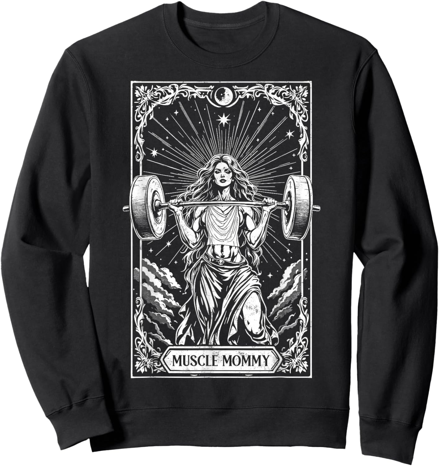 Muscle Mom Powerlifter Tarot Card Vintage Mom Workout Gym Sweatshirt - Sweatshirt | Black