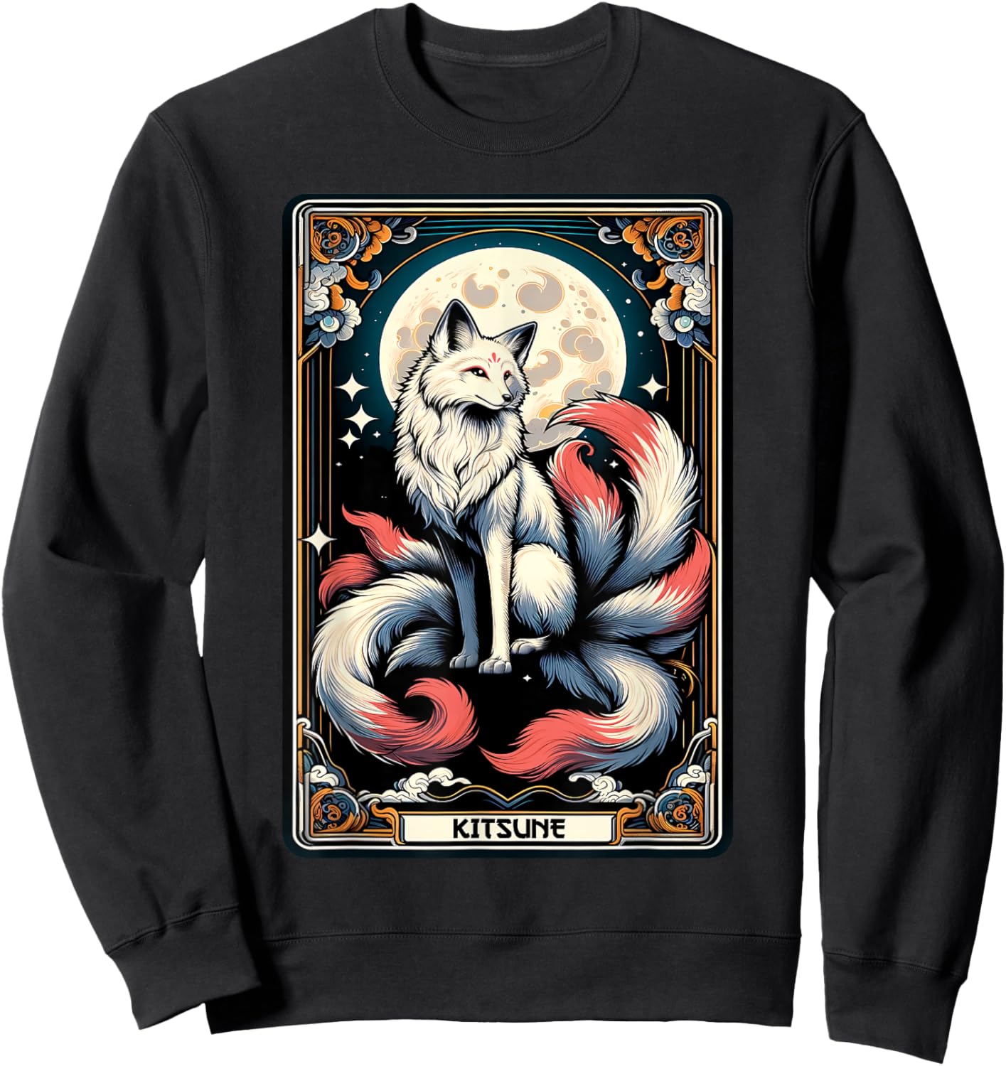 Japanese Kitsune Fox Nine Tailed Fox Tarot Card Anime Sweatshirt - Sweatshirt | Black