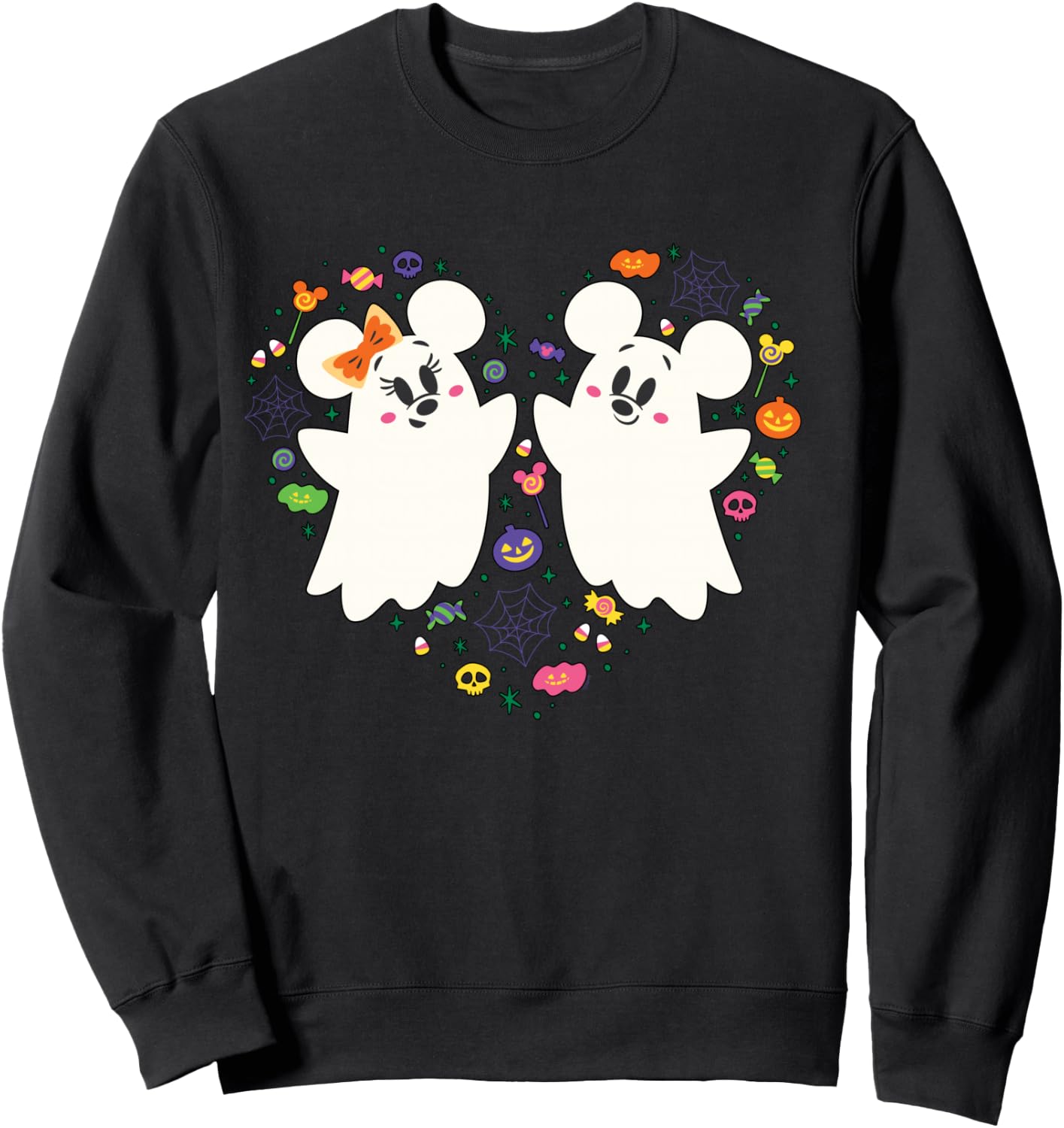 Disney Mickey and Minnie Cute Little Ghosts Halloween Heart Sweatshirt - Sweatshirt | Black