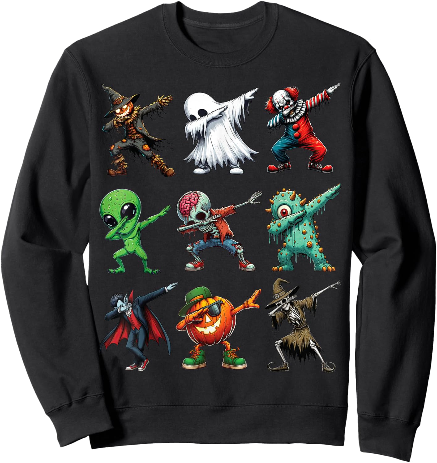 Dabbing Halloween Zombie Skeleton Pumpkin Scarecrow Ghost Sweatshirt - Sweatshirt | Black