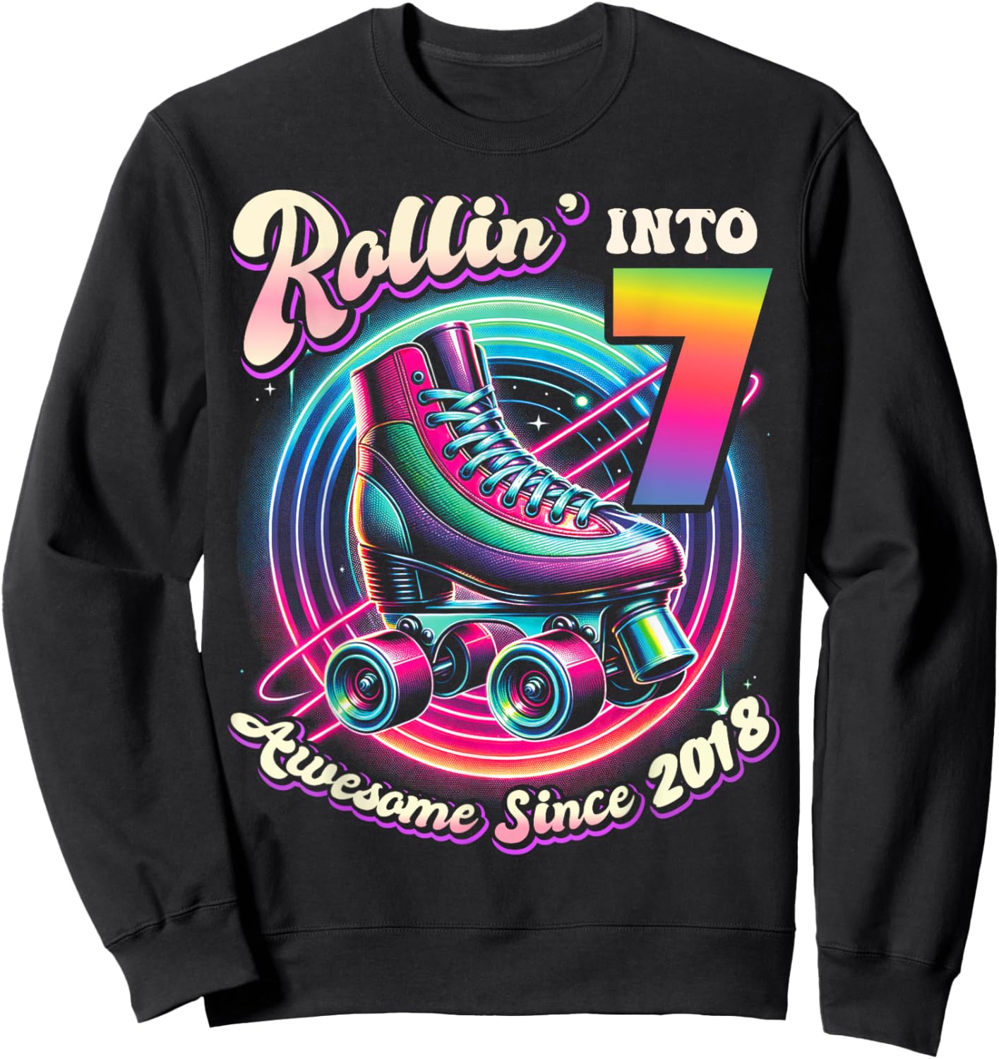 Birthday Roller Skating 7th Girls Rollin into 7 Skate Party Sweatshirt - Sweatshirt | Black