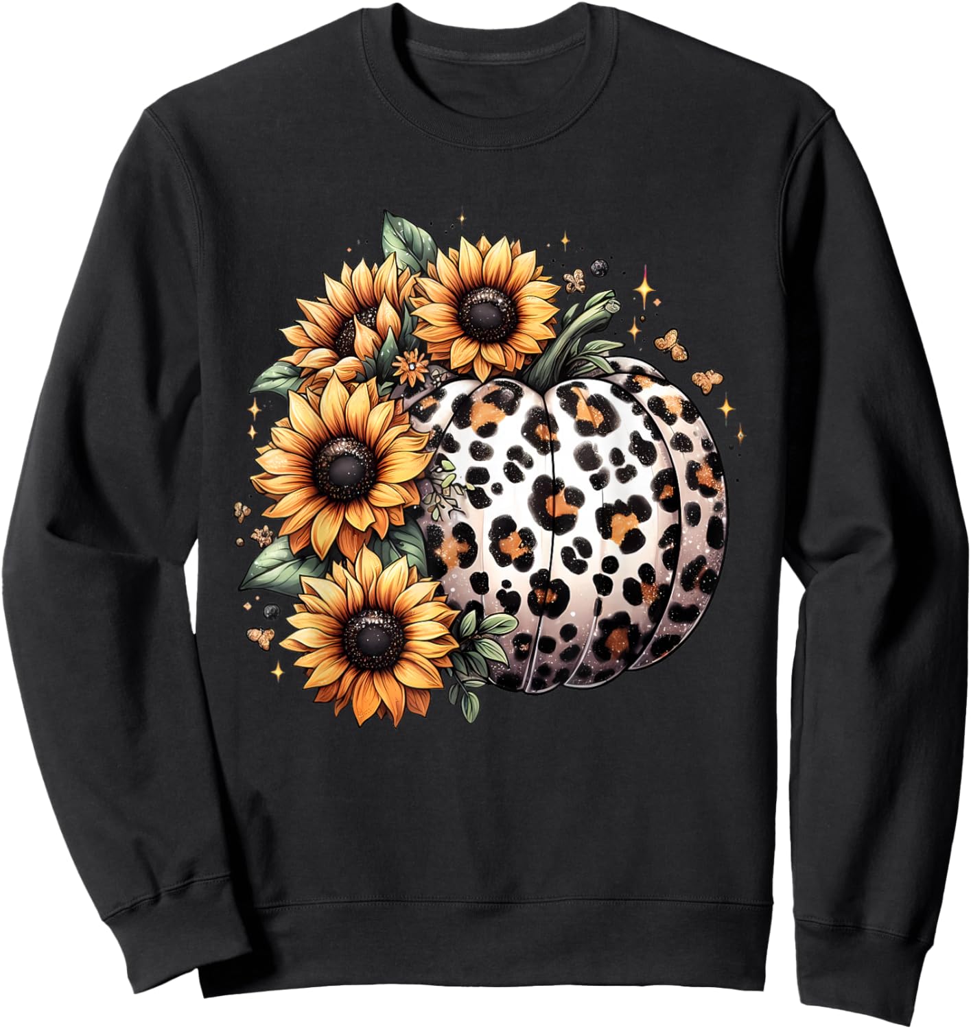 Pumpkin Leopard Sunflower Fall Lover Autumn Sweatshirt - Sweatshirt | Black