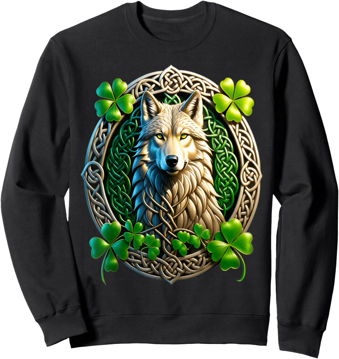 Irish Wolf Celtic Knot & Shamrock Heritage Pride Celtic Sweatshirt - Sweatshirt | Black