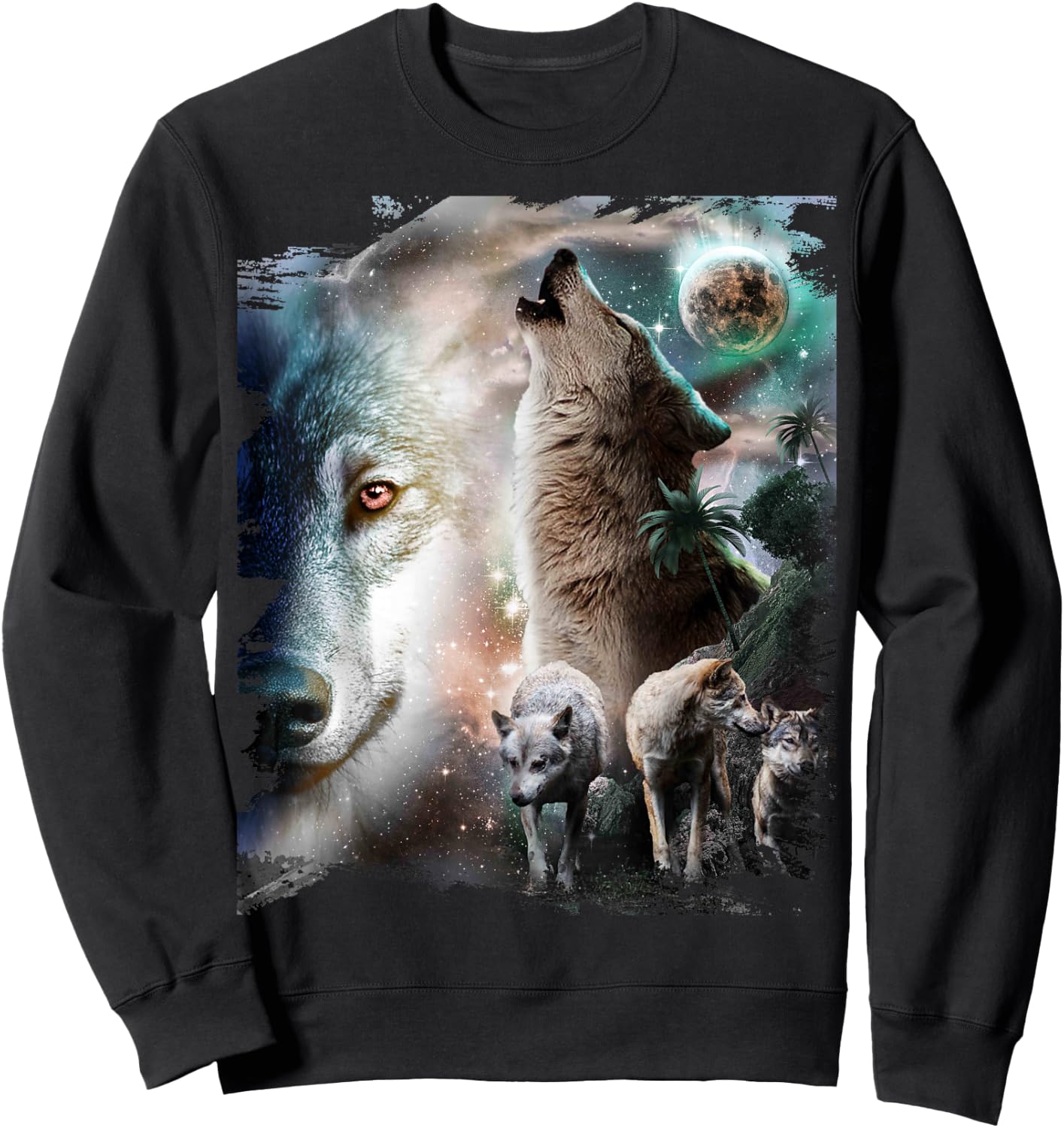 Space Wolves Wolf Howling at Moon Sweatshirt - Sweatshirt | Black