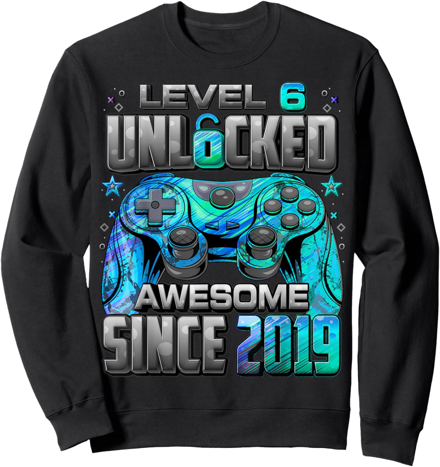 Level 6 Unlocked Awesome Since 2019 6th Birthday Gaming Sweatshirt - Sweatshirt | Black