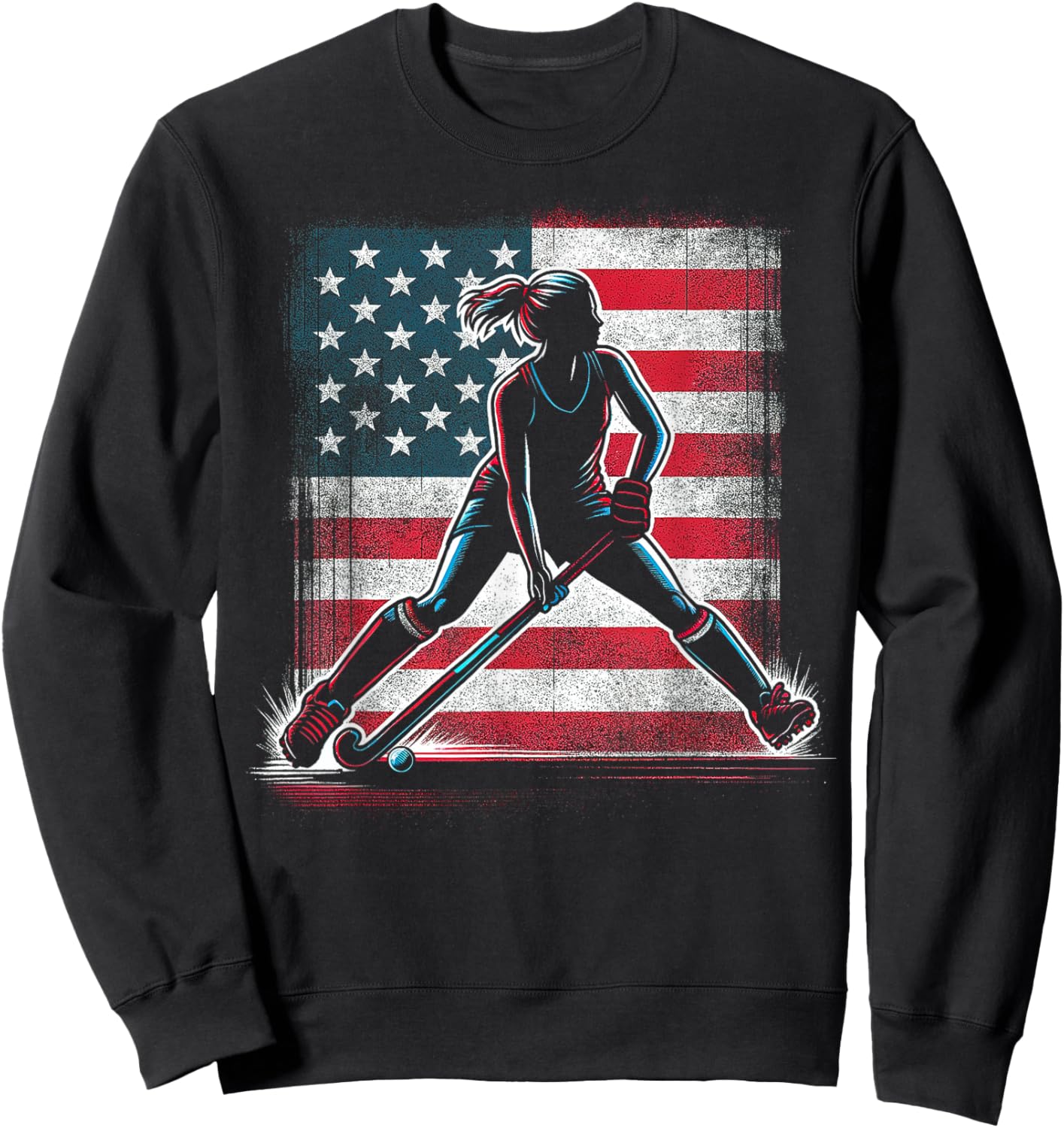 Field Hockey Girl USA United States Of America Flag Sweatshirt - Sweatshirt | Black
