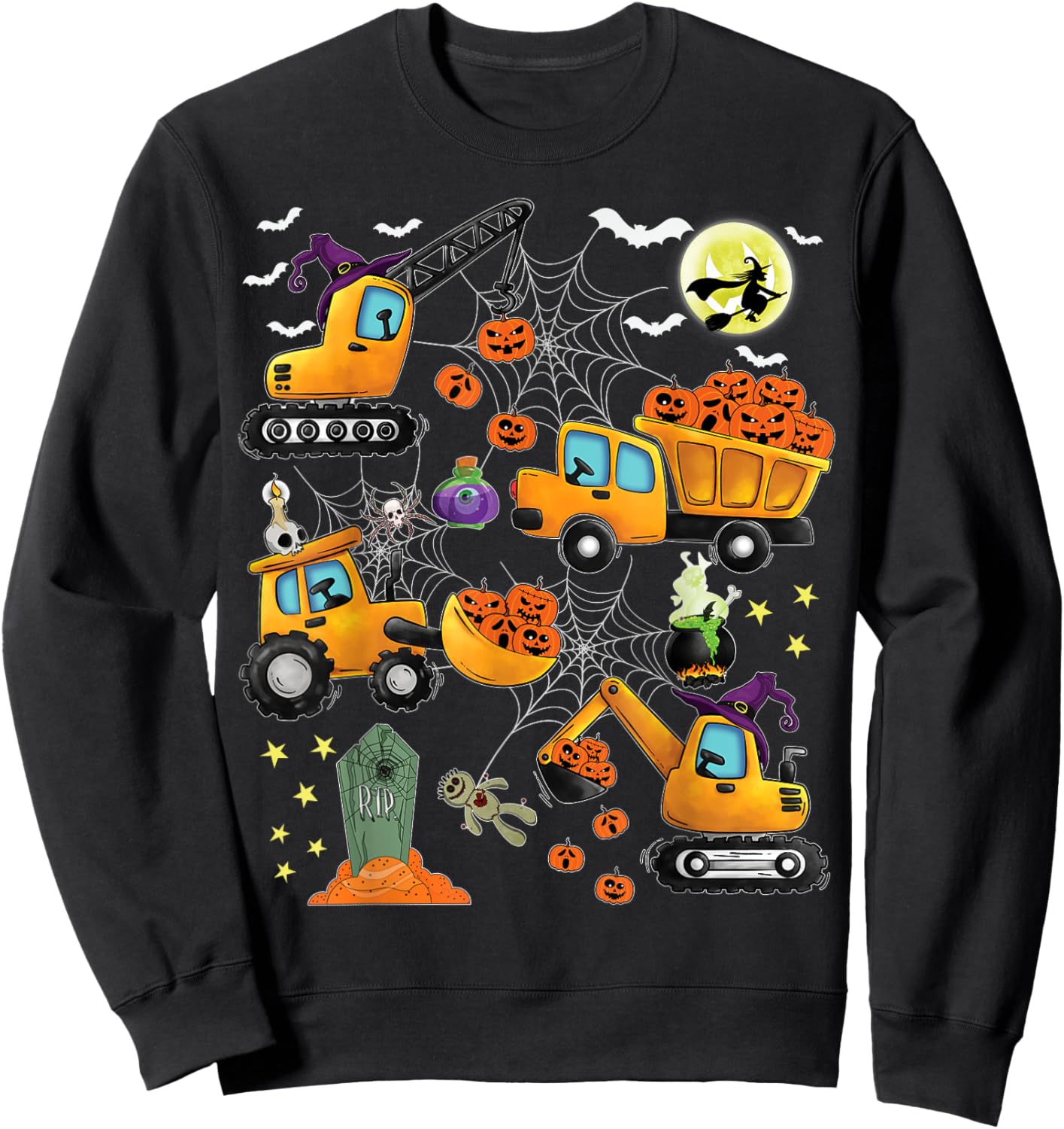 Kids Construction Vehicle Halloween Crane Truck Pumpkin Boys Sweatshirt - Sweatshirt | Black