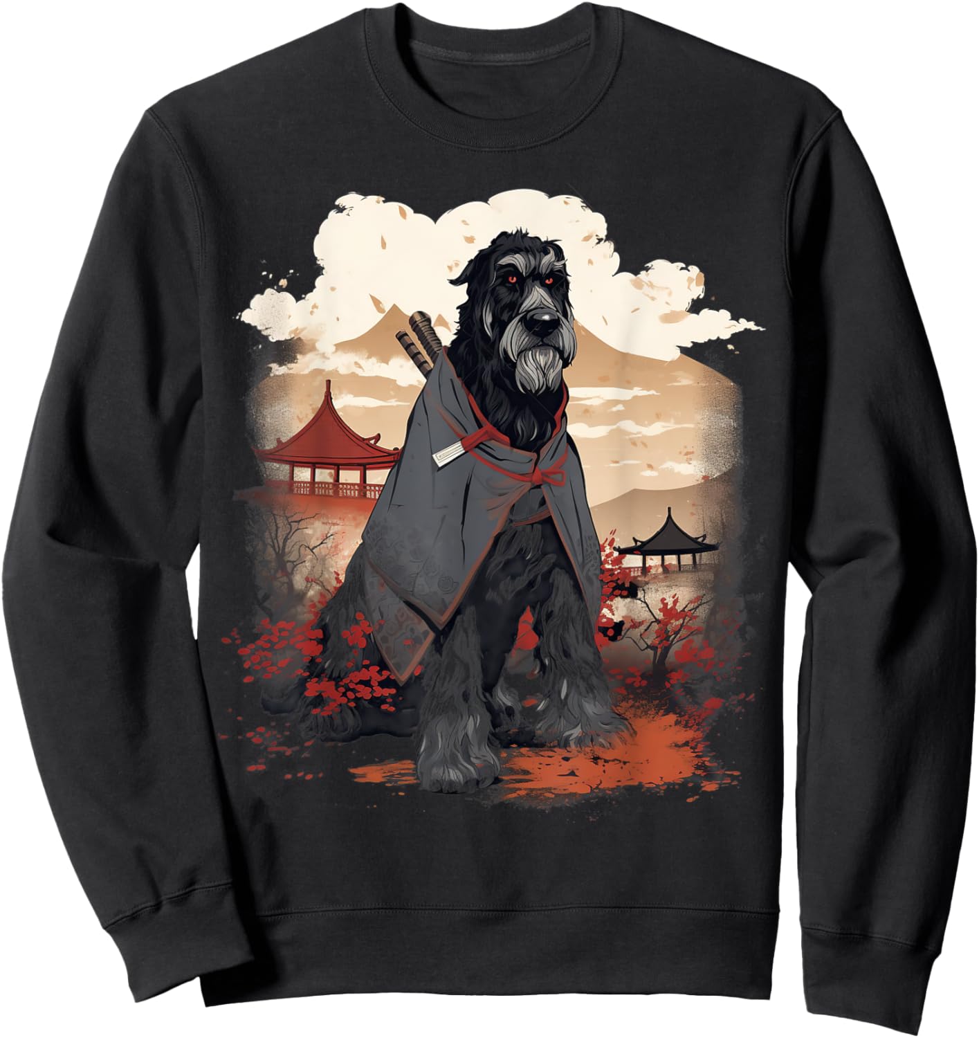 Vintage Japanese Art Samurai Giant Schnauzer Dog Sweatshirt - Sweatshirt | Black