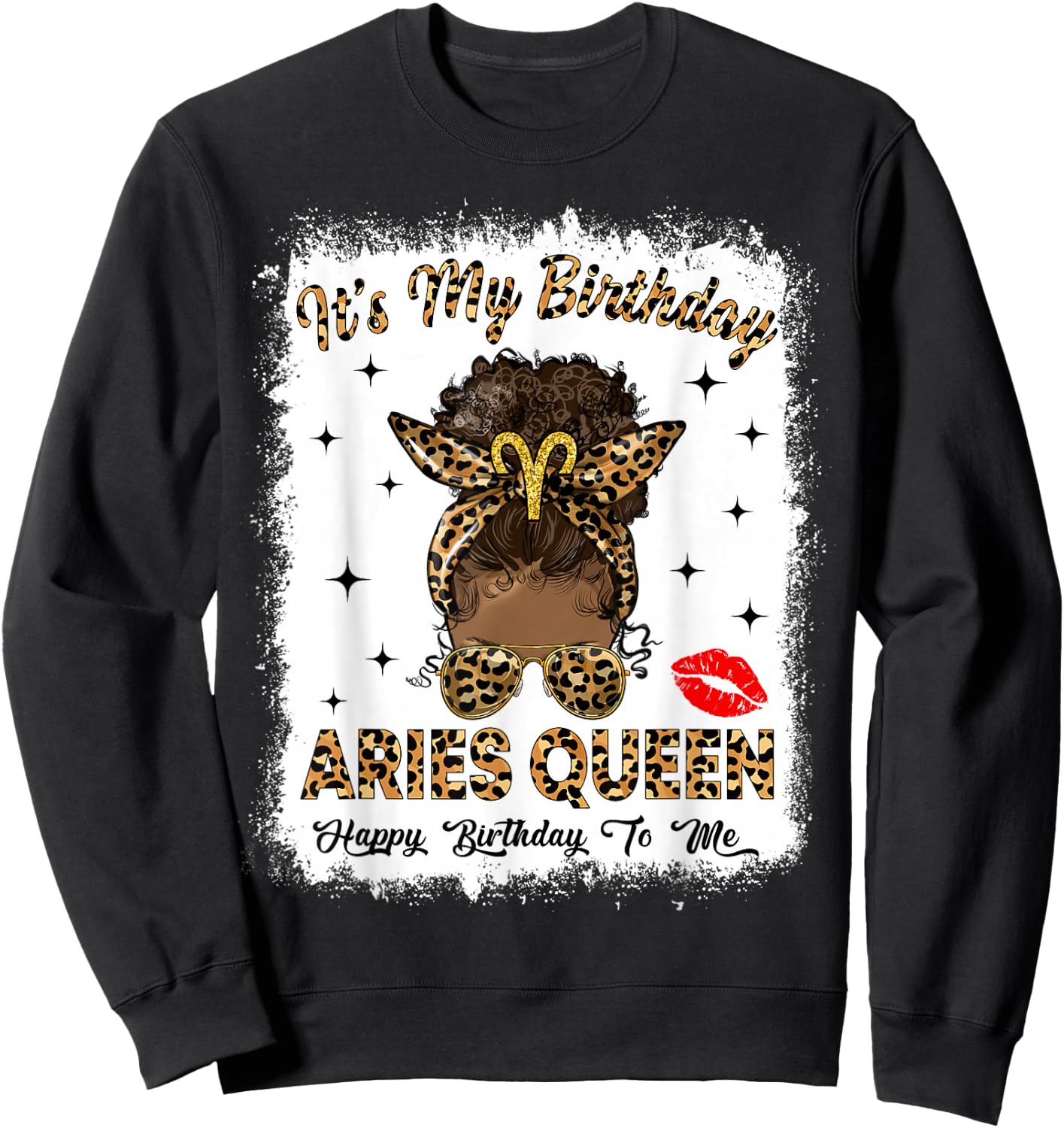Aries Queen Afro Messy Bun It's My Birthday Black Woman Sweatshirt - Sweatshirt | Black