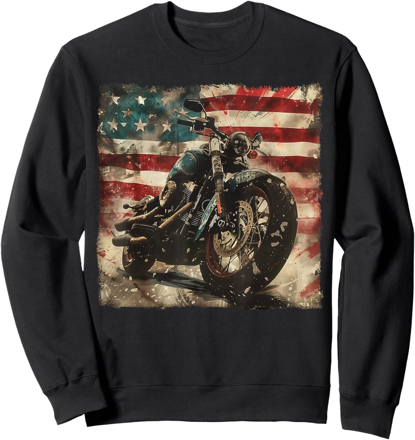 Vintage Motorcycle USA Flag Retro Biker American Sweatshirt - Sweatshirt | Black