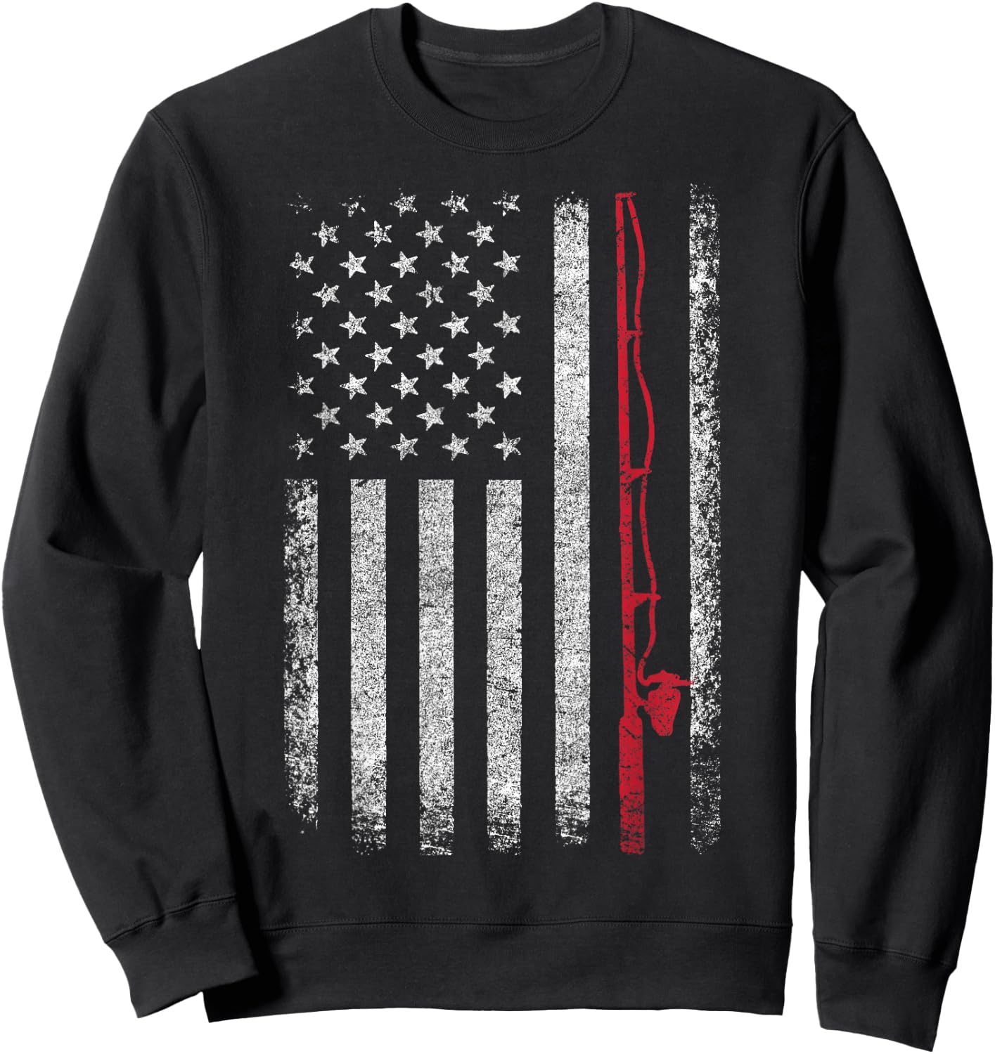 American Flag Fishing Rod Fishing Lover Vintage Fisherman Sweatshirt - Sweatshirt | Black