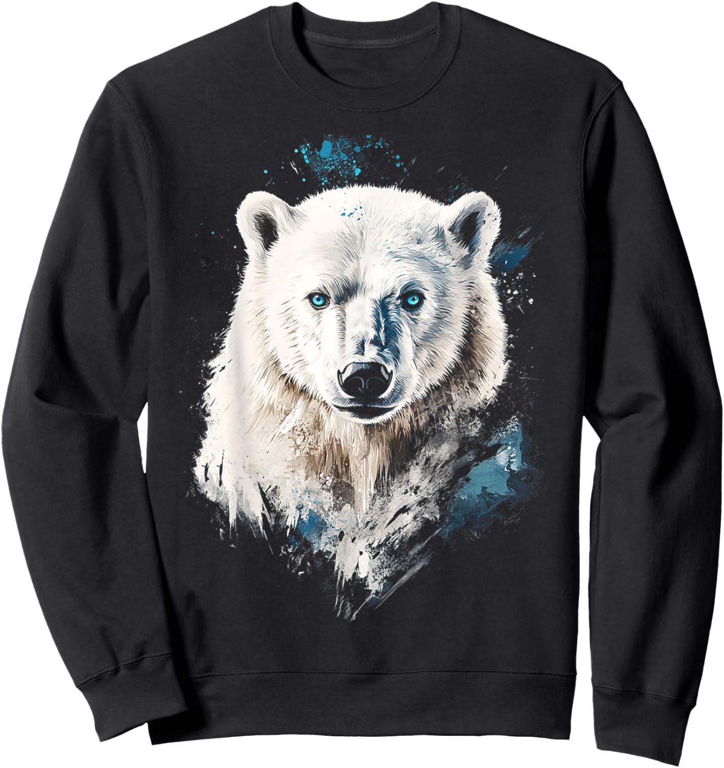 Polar Bear Animal Motif Blue Eyes Illustration Polar Bear Sweatshirt - Sweatshirt | Black