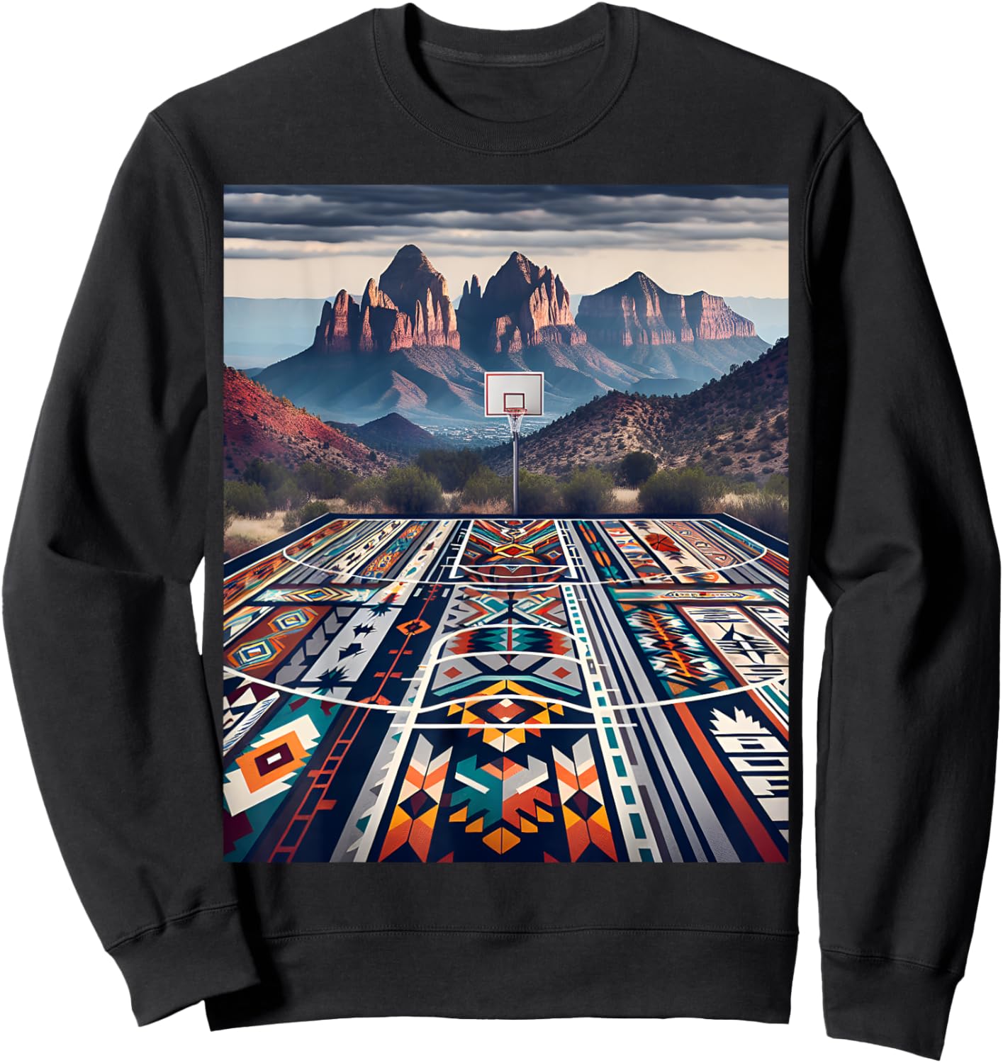 Flagstaff Mountain Basketball: Native American Pattern Sweatshirt - Sweatshirt | Black