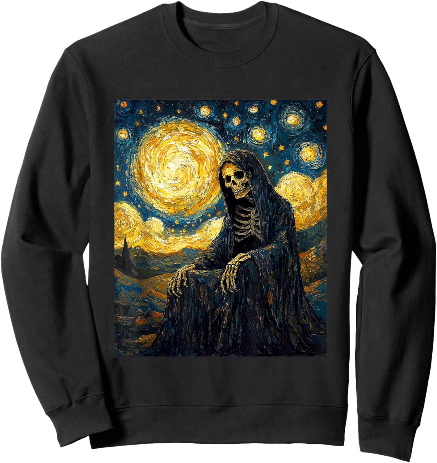 Ghost Skeleton Halloween - Van Gogh Style - Starry Night Sweatshirt - Sweatshirt | Black