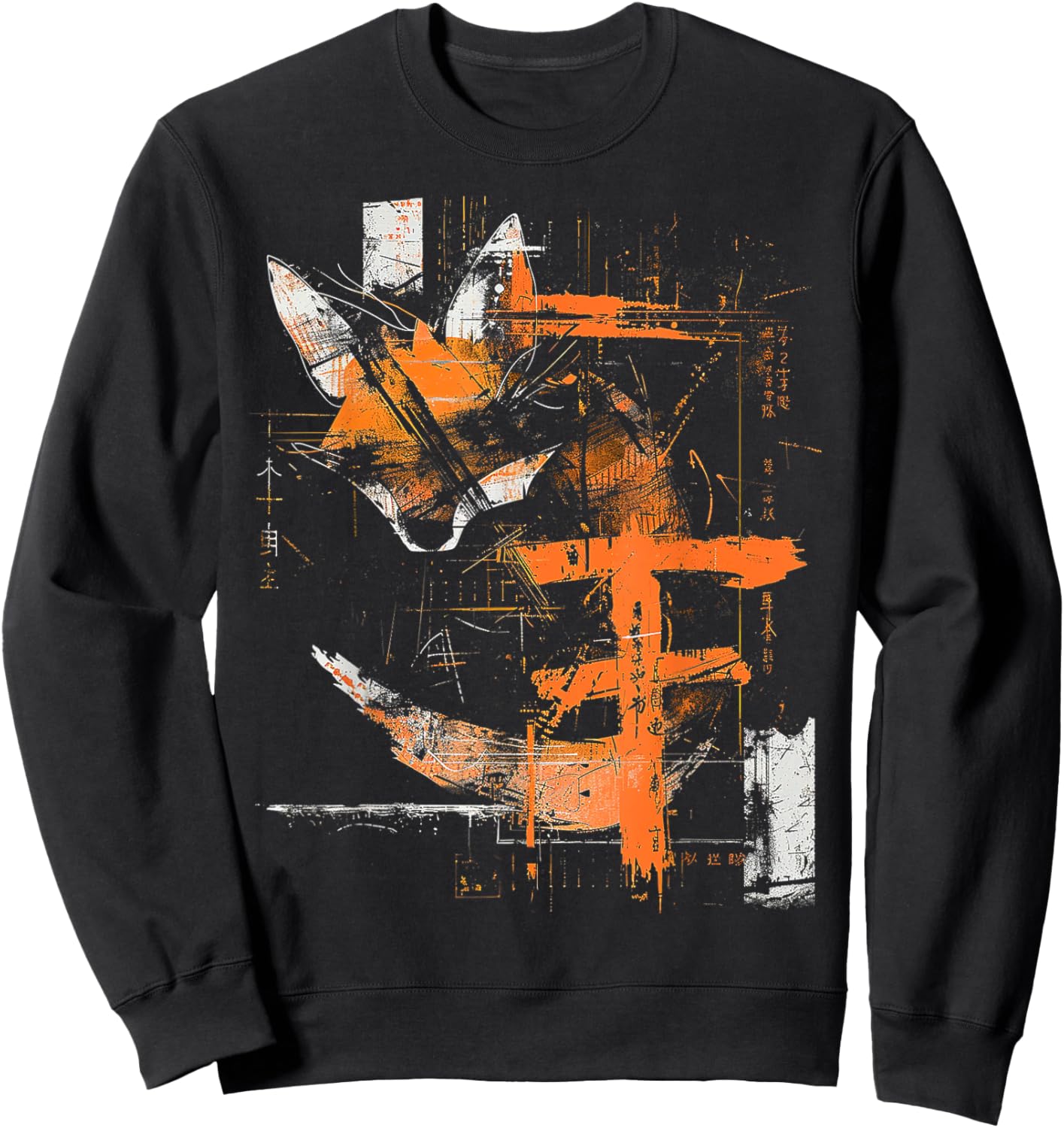 Fox Text Abstract Animal Geometric Art Graphic Fox Sweatshirt - Sweatshirt | Black