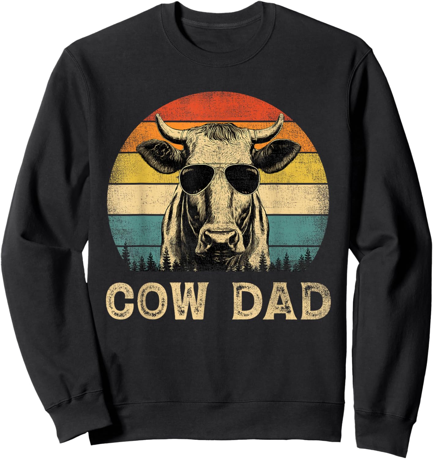 Vintage Cow Dad Cow Lovers Daddy Father's Day Sweatshirt - Sweatshirt | Black