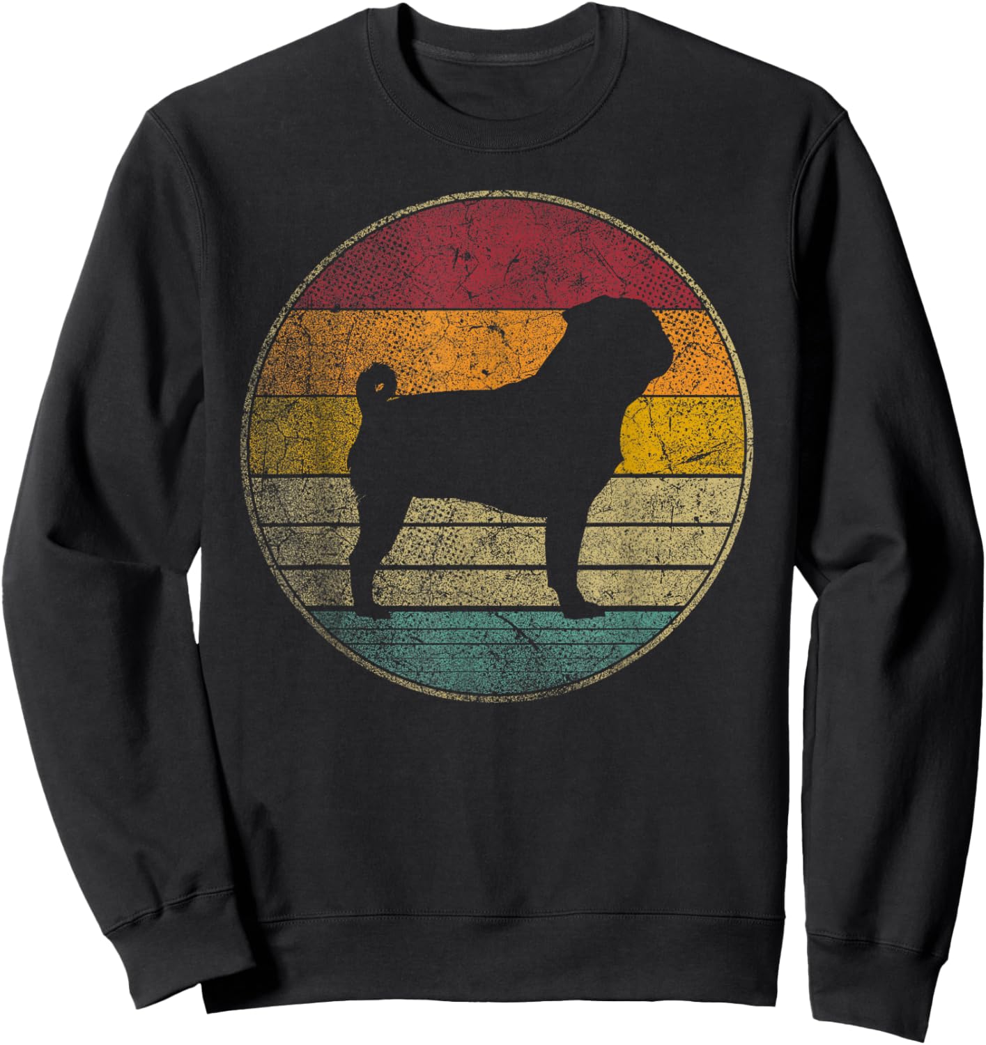 Pug Dog - Vintage Distressed Retro Silhouette 70s 80s Sweatshirt - Sweatshirt | Black