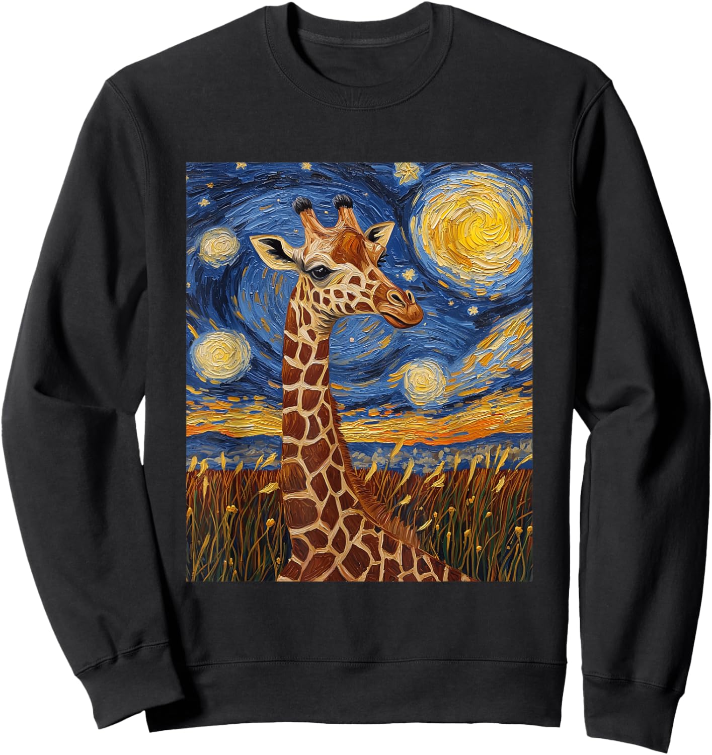 Cute Giraffe Africa - Van Gogh Style - Starry Night Sweatshirt - Sweatshirt | Black