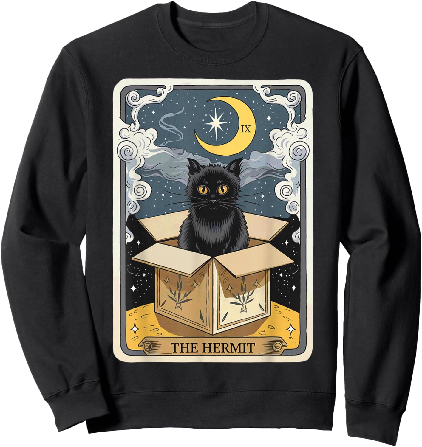 The Hermit Tarot Card Cat In Box Mystic Funny Cat Esoteric Sweatshirt - Sweatshirt | Black