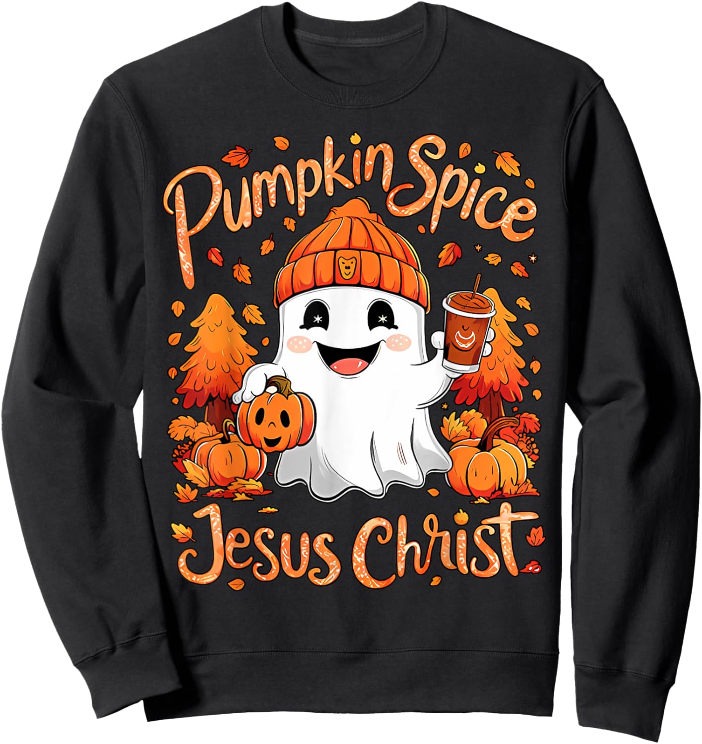 Pumpkin Spice Jesus Christ Ghost Fall Autumn Jesus Christian Sweatshirt - Sweatshirt | Black