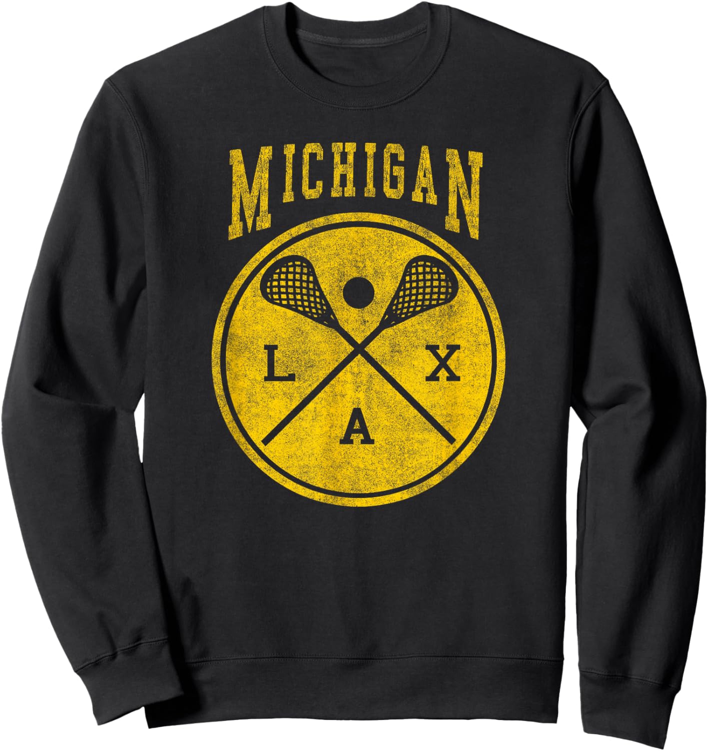Michigan Lacrosse Vintage LAX Vintage Michigan Lacrosse Distressed LAX Sweatshirt - Sweatshirt | Black