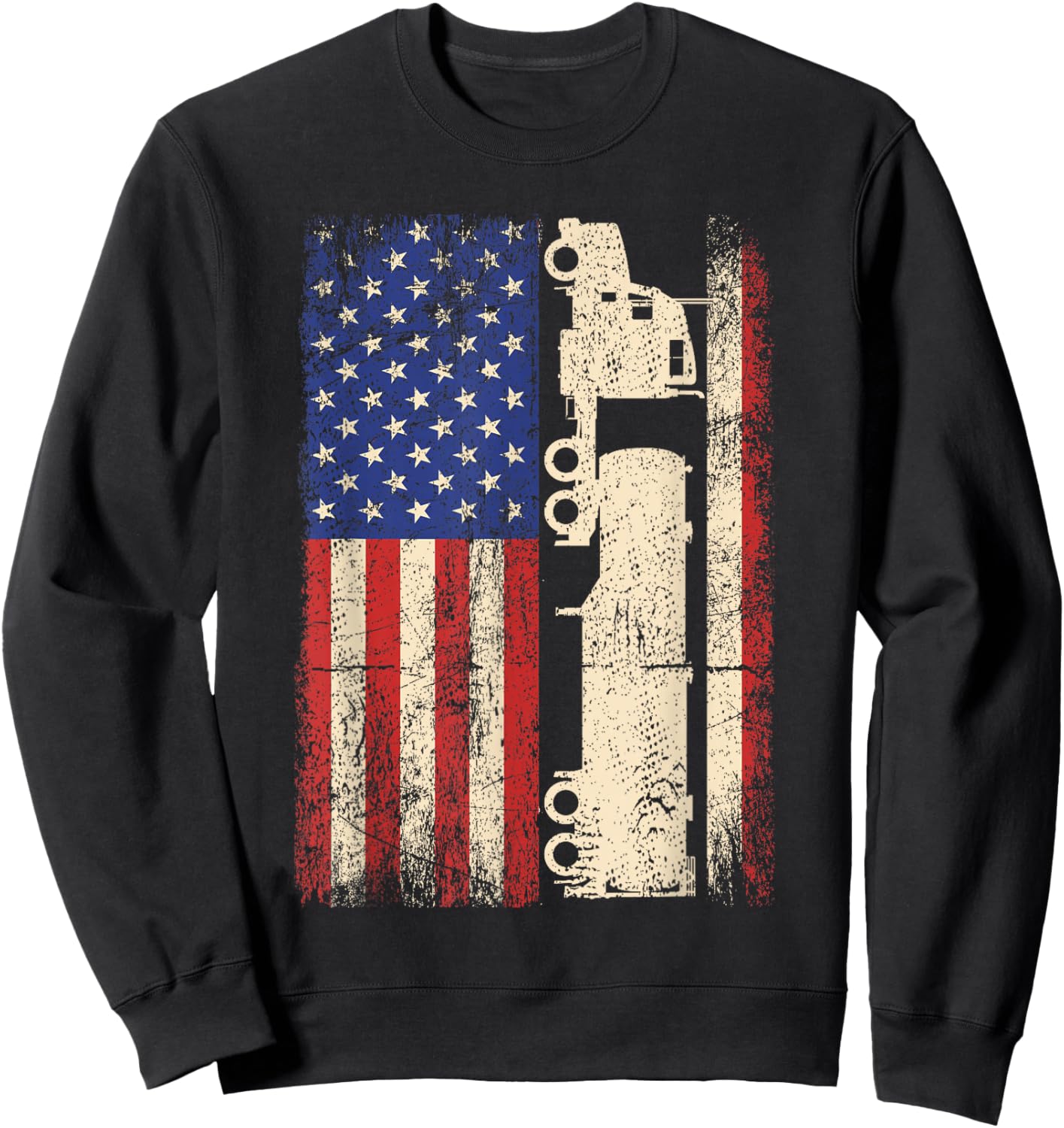 Truck Driver USA American Flag Patriotic Trucker Men Sweatshirt - Sweatshirt | Black