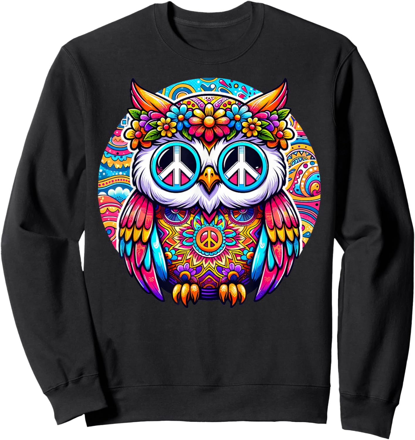 Psychedelic Peace Owl Love Colorful Harmony Unity Positivity Sweatshirt - Sweatshirt | Black