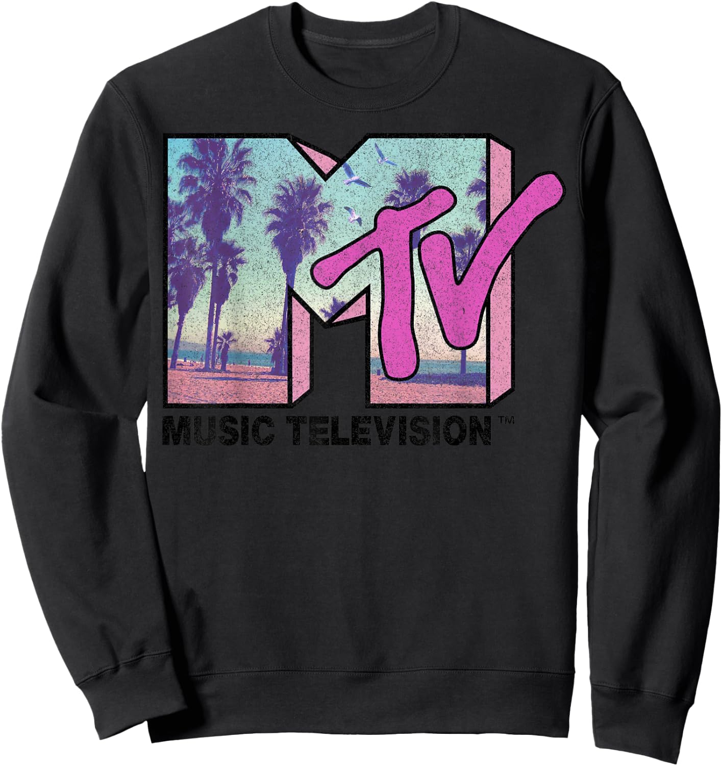MTV MTV Beach and Palm Tree Logo Graphic Sweatshirt - Sweatshirt | Black