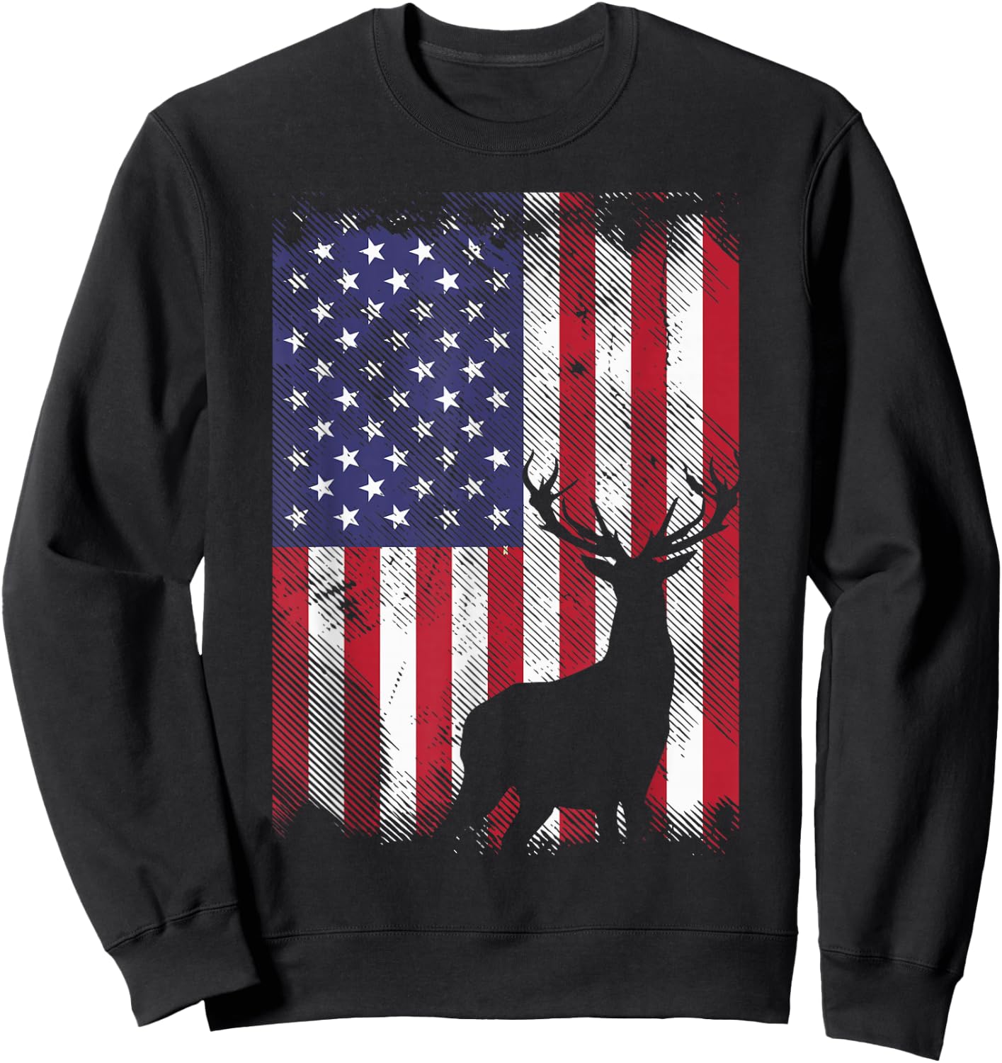 American Flag Deer Elk Hunting USA Patriotic Hunter Gift Sweatshirt - Sweatshirt | Black