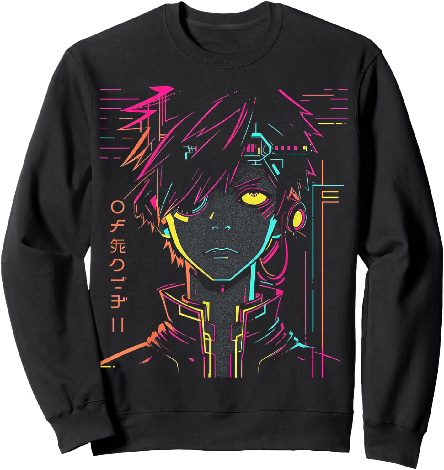 Anime Manga Motif Colorful Illustration Anime Sweatshirt - Sweatshirt | Black