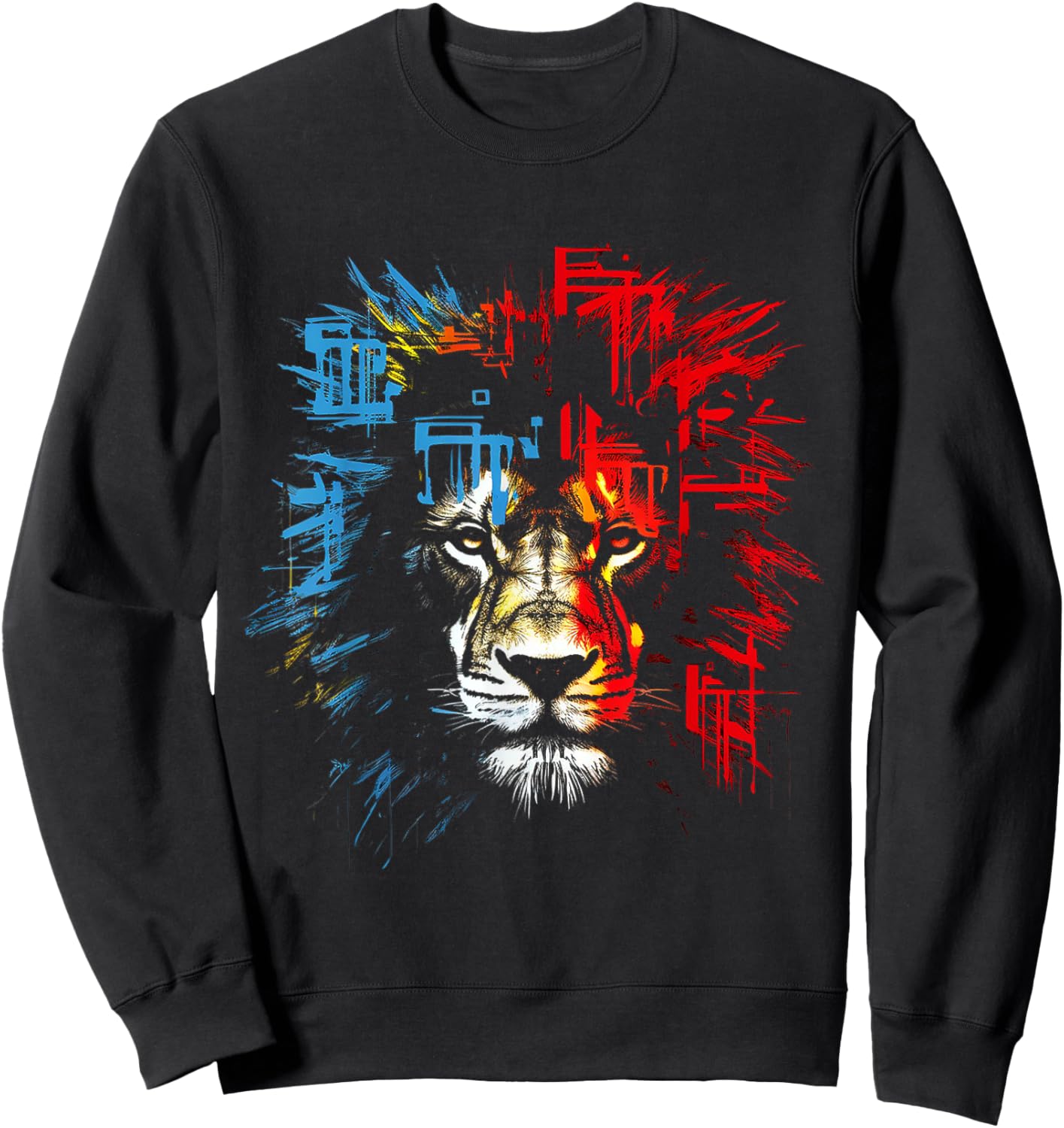 Lion Drawing Abstract Animal Lover Graphic Lion Sweatshirt - Sweatshirt | Black