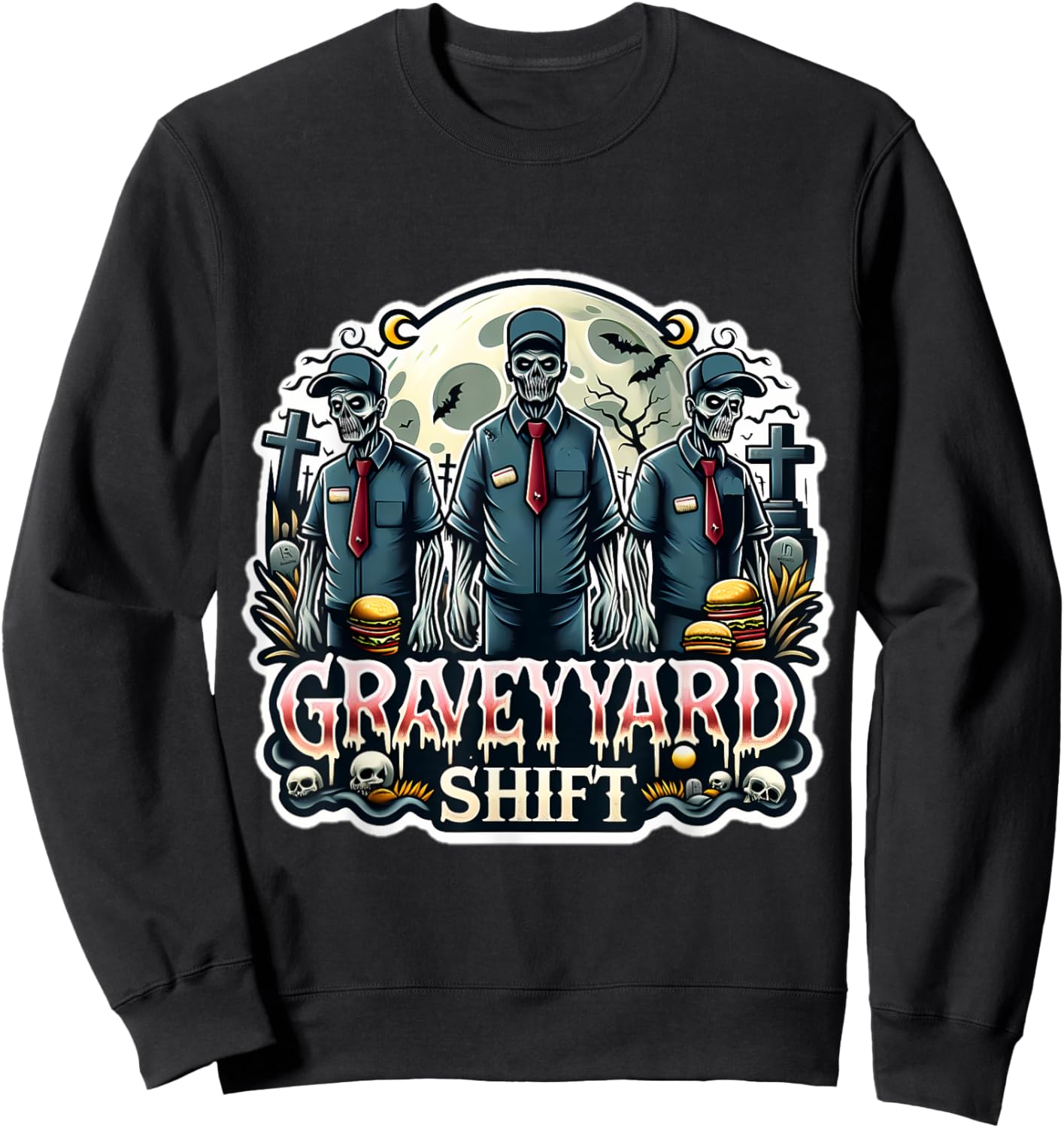 Grave yard Shift Zombie Costume Funny 2024 Halloween Sweatshirt - Sweatshirt | Black