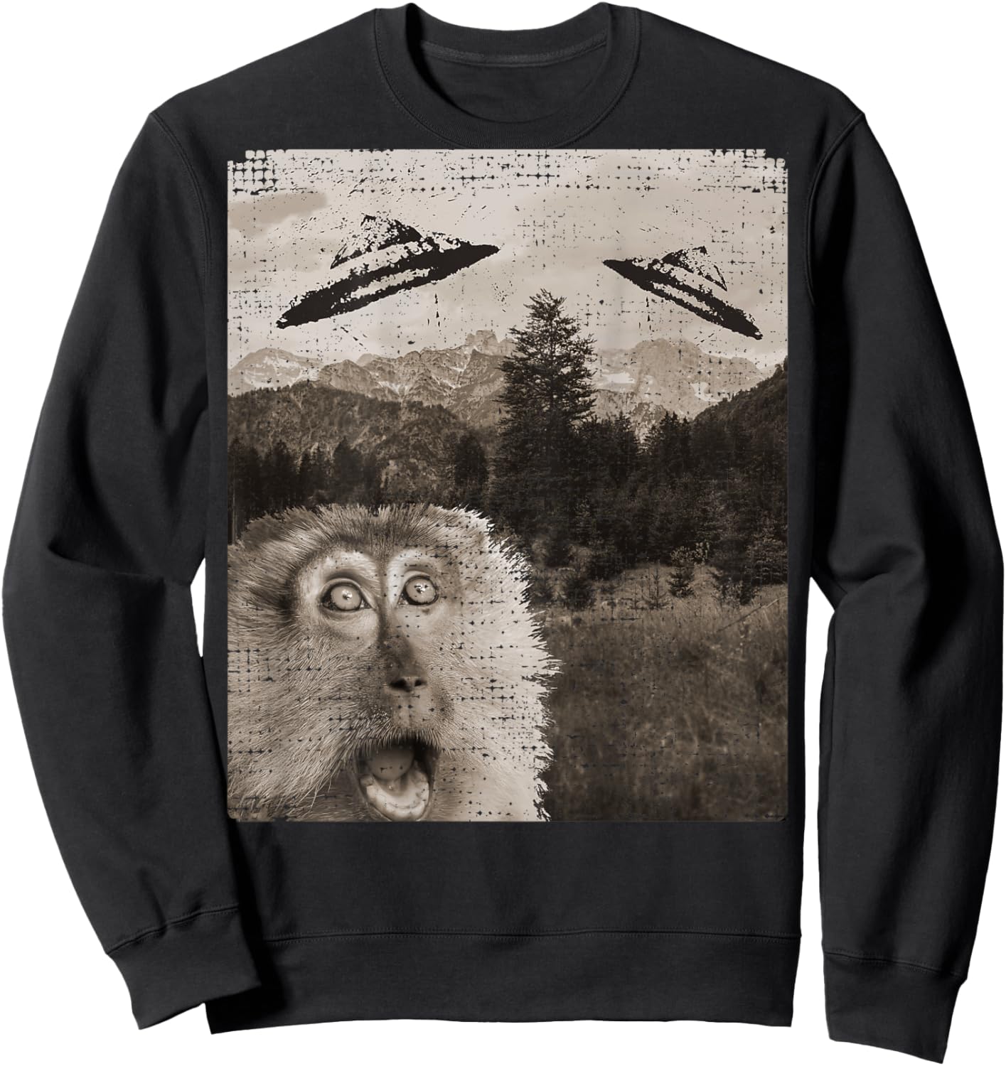 Monkey Ape Space UFO Incoming UFO Landing Funny UFO Sweatshirt - Sweatshirt | Black