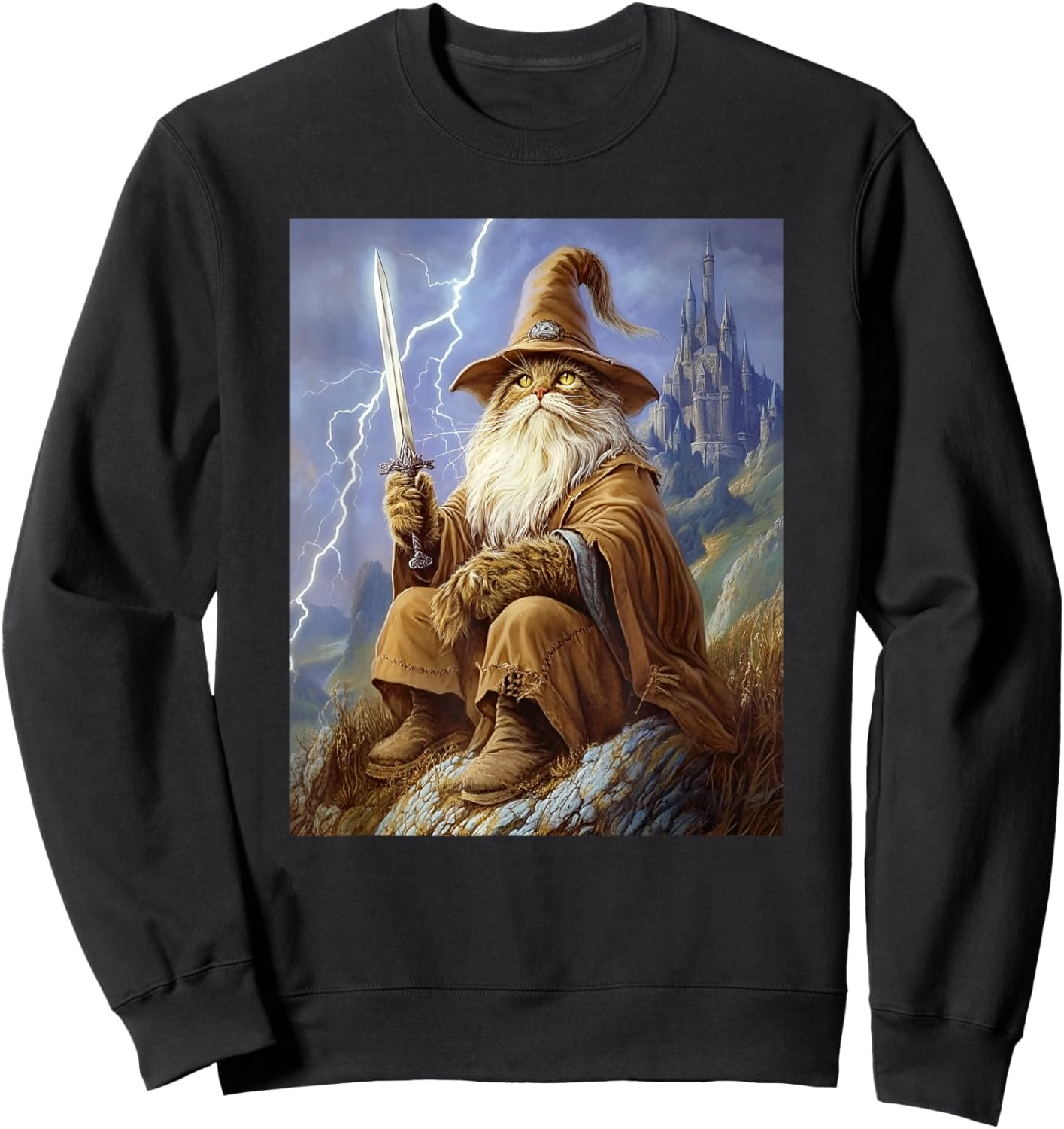 Dark Fantasy Feline Sorcerer Wizard Cat Women Sweatshirt - Sweatshirt | Black