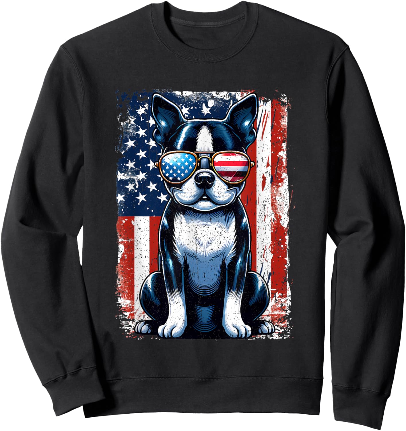 Vintage Boston Terrier Dog American USA US Flag Pets Lovers Women Girls Kids Sweatshirt - Sweatshirt | Black