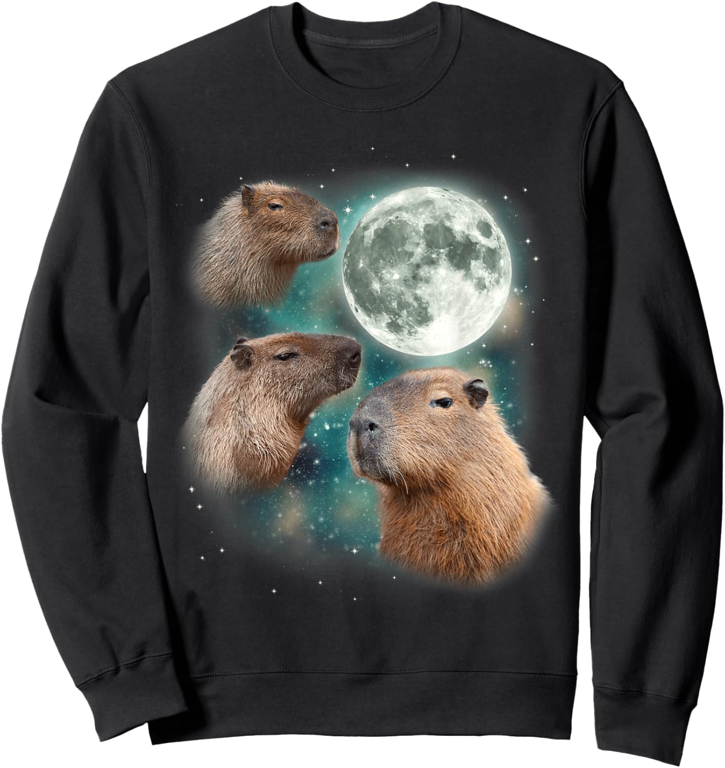 3 Capybara Moon Giant Rodents Weird Howling Parody Sweatshirt - Sweatshirt | Black