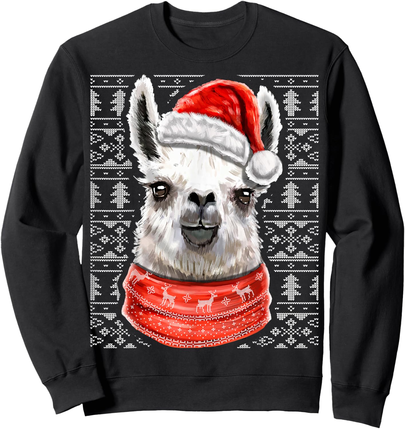Ugly Christmas Llama Santa Costume Llama Christmas Gift Sweatshirt - Sweatshirt | Black