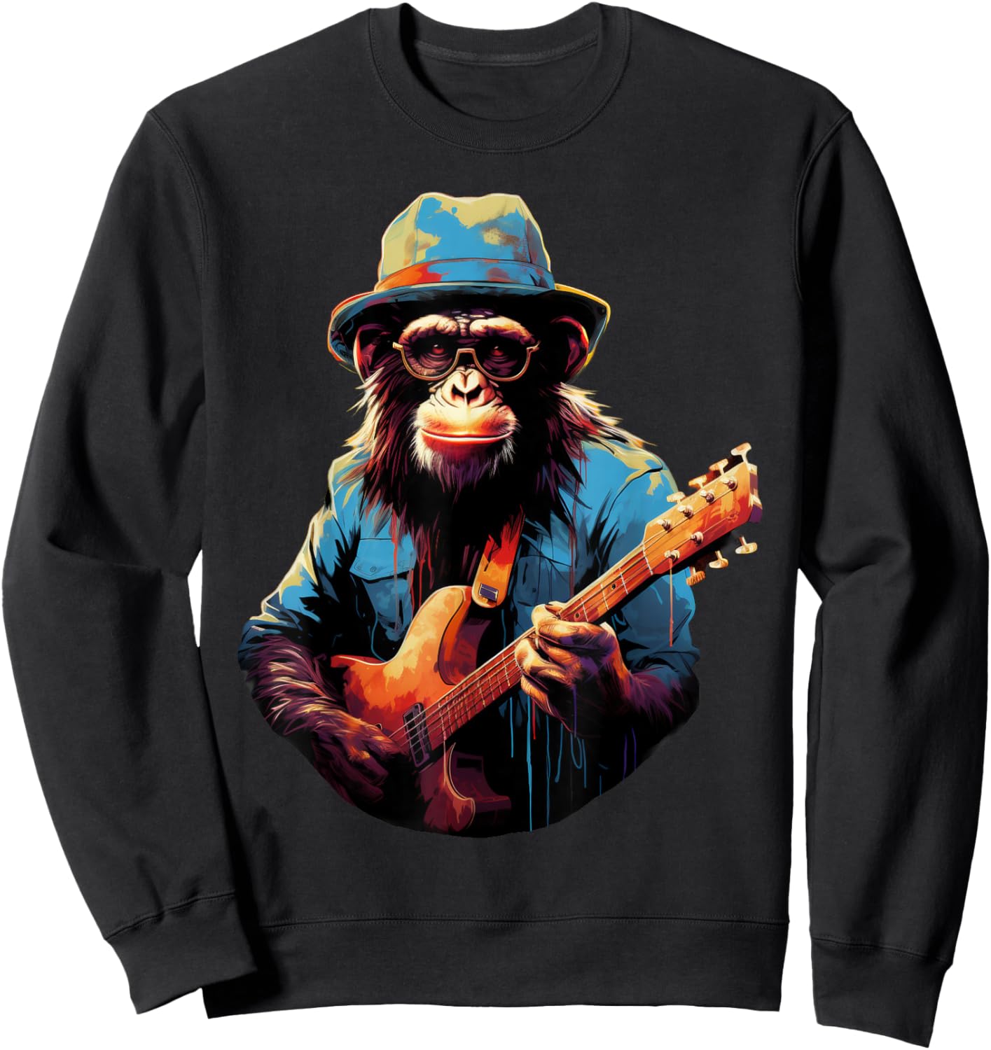 Cute Monkey Playing Guitar Monkeys Musician Music Sweatshirt - Sweatshirt | Black