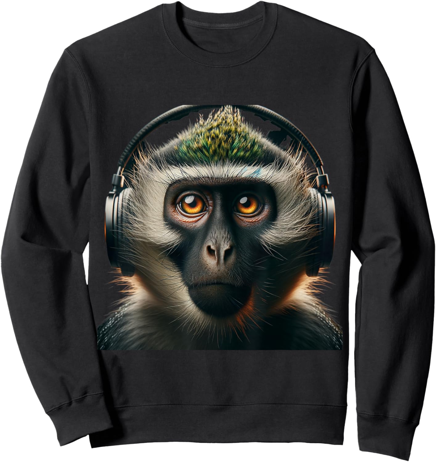 Vervet Monkey Shirt Monkey Portrait Wildlife Exotic Ape Face Sweatshirt - Sweatshirt | Black