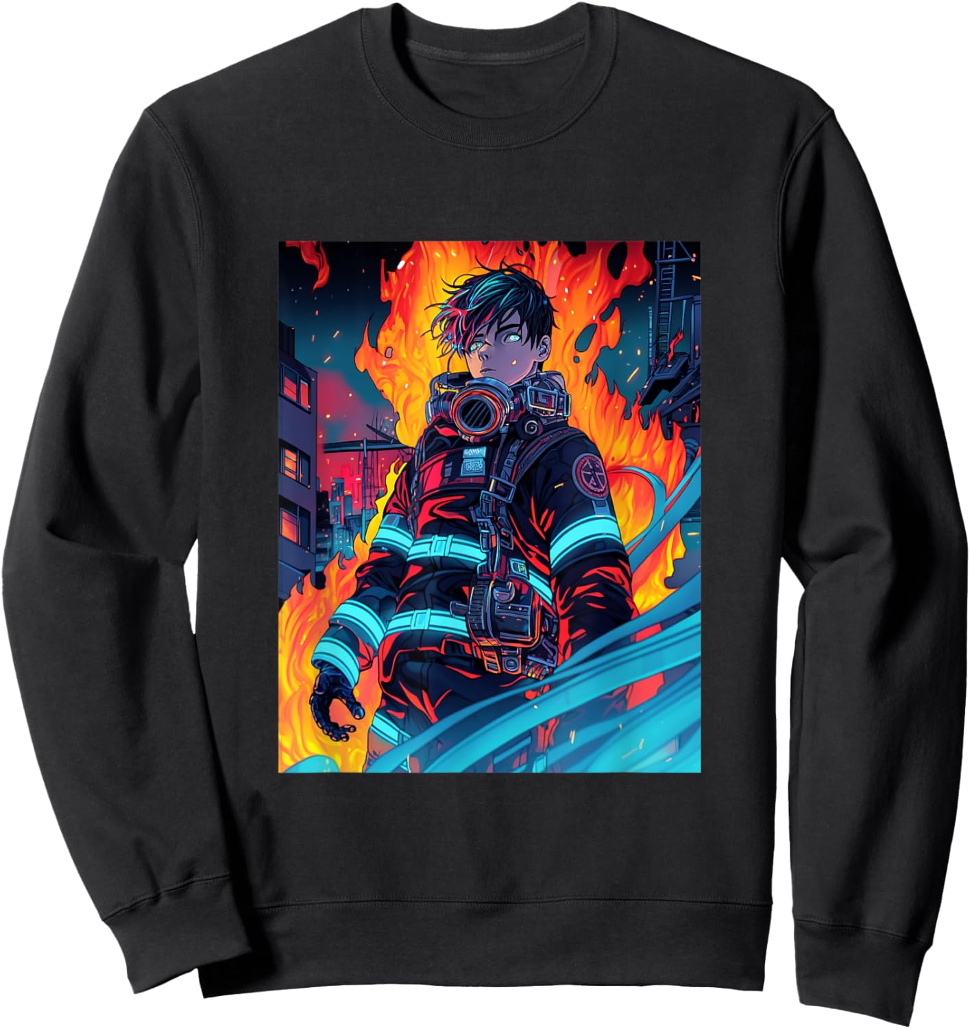 Anime Firefighter Fireman Cyberpunk Japanese Otaku Sweatshirt - Sweatshirt | Black