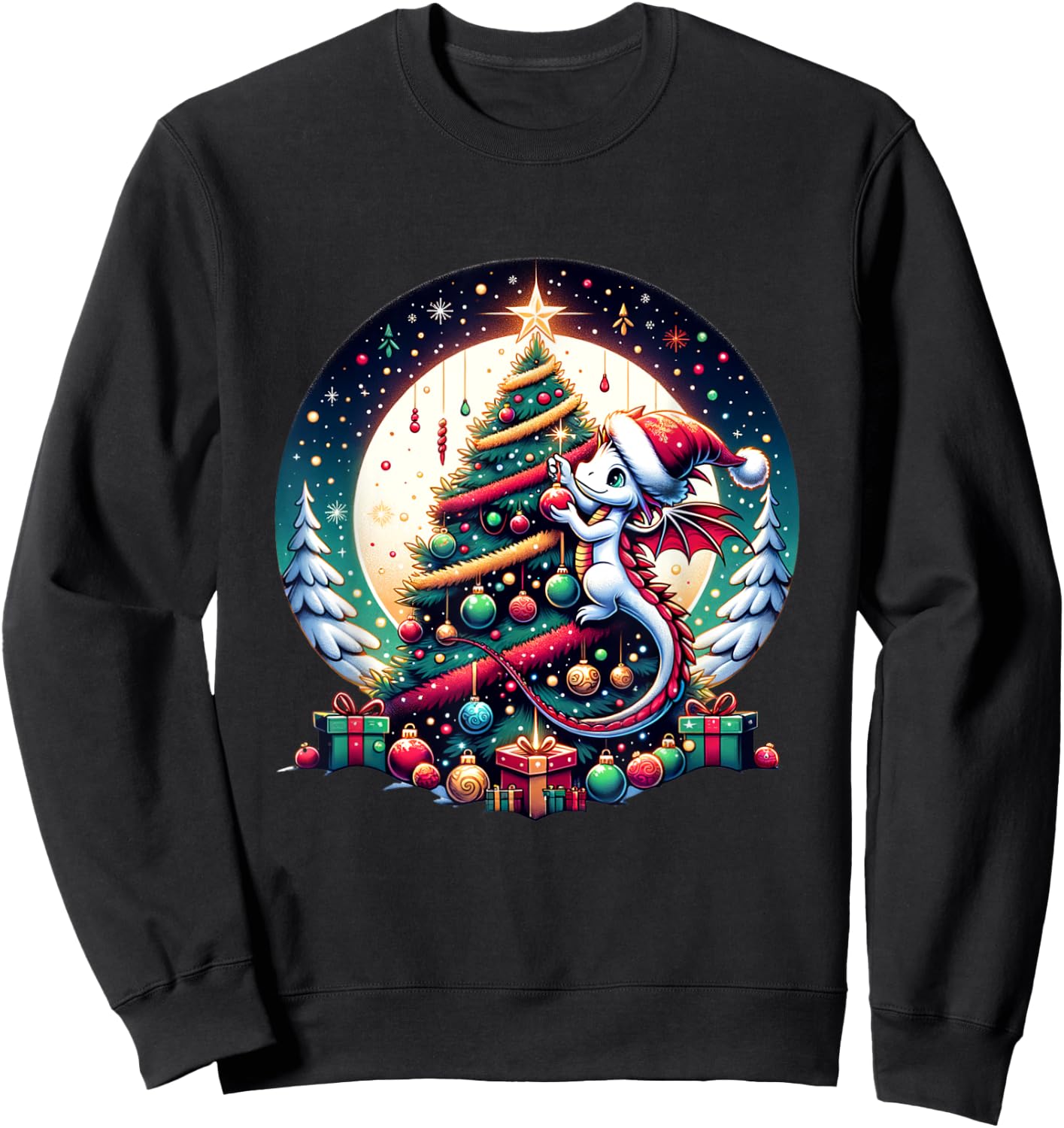 Christmas Dragon Decorates Christmas Tree - Merry Christmas Sweatshirt - Sweatshirt | Black