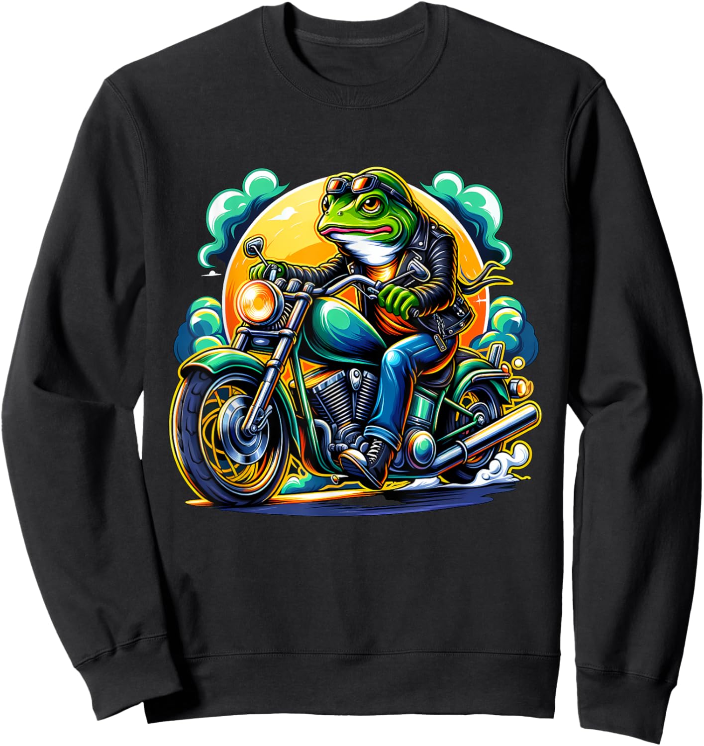 Biker Frog Riding Motorbike Sweatshirt - Sweatshirt | Black