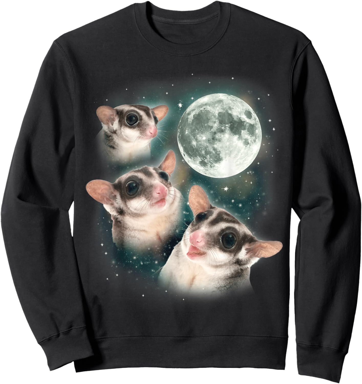Three Sugar Glider Moon | Cute Funny Mystical 3 Sugar Glider Sweatshirt - Sweatshirt | Black