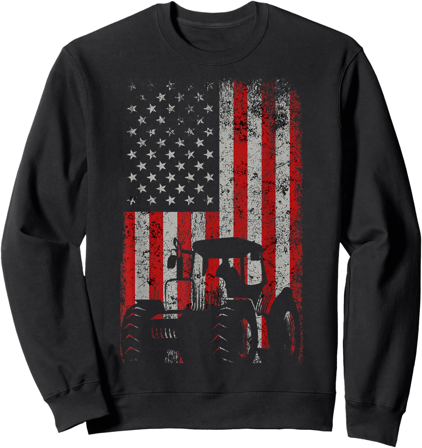 Retro American Flag Tractor Gift Men Women Tractor Farm Small Sweatshirt - Sweatshirt | Black