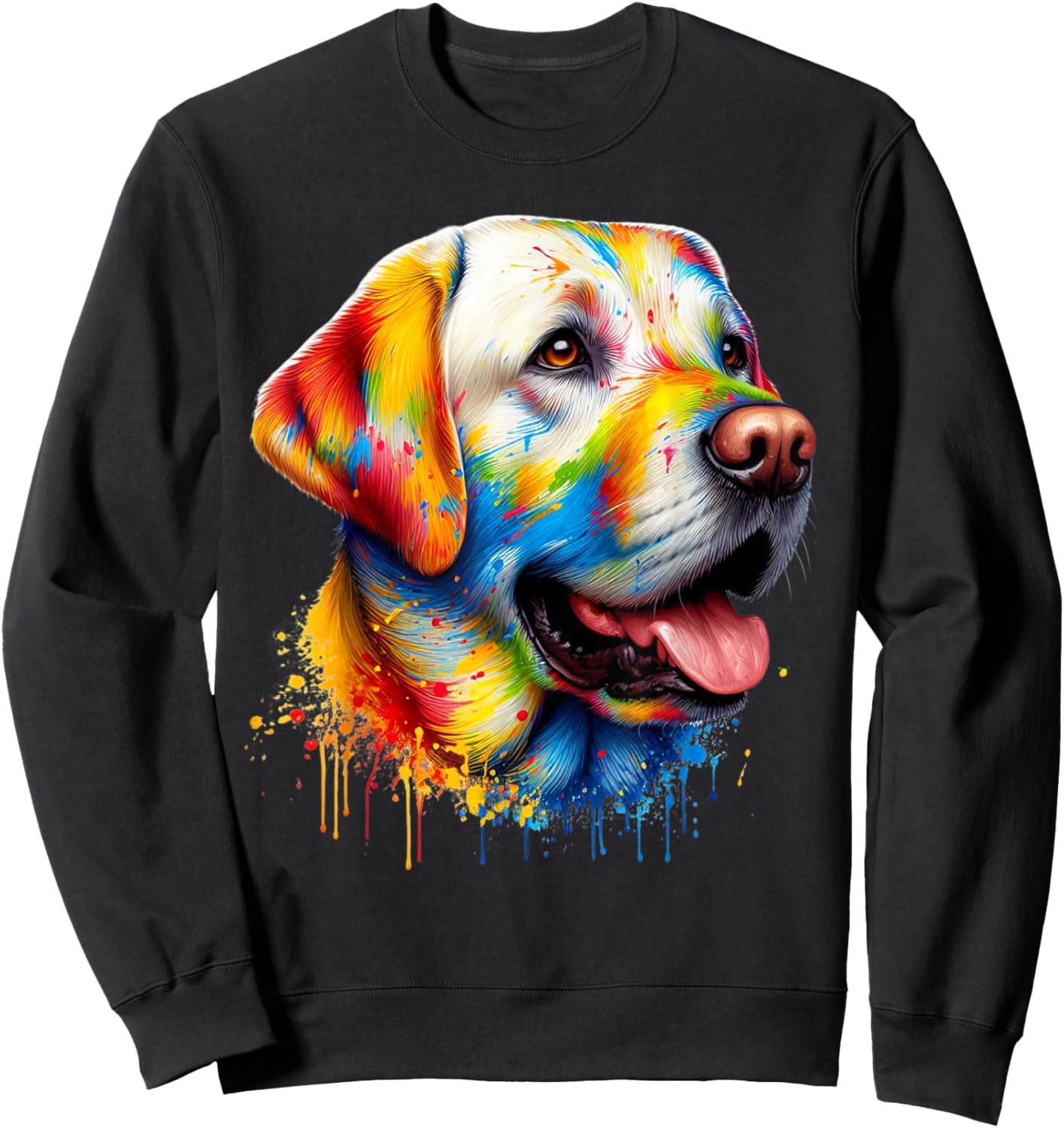 Colorful Canine Chaos: Labrador Retriever Frenzy Sweatshirt - Sweatshirt | Black