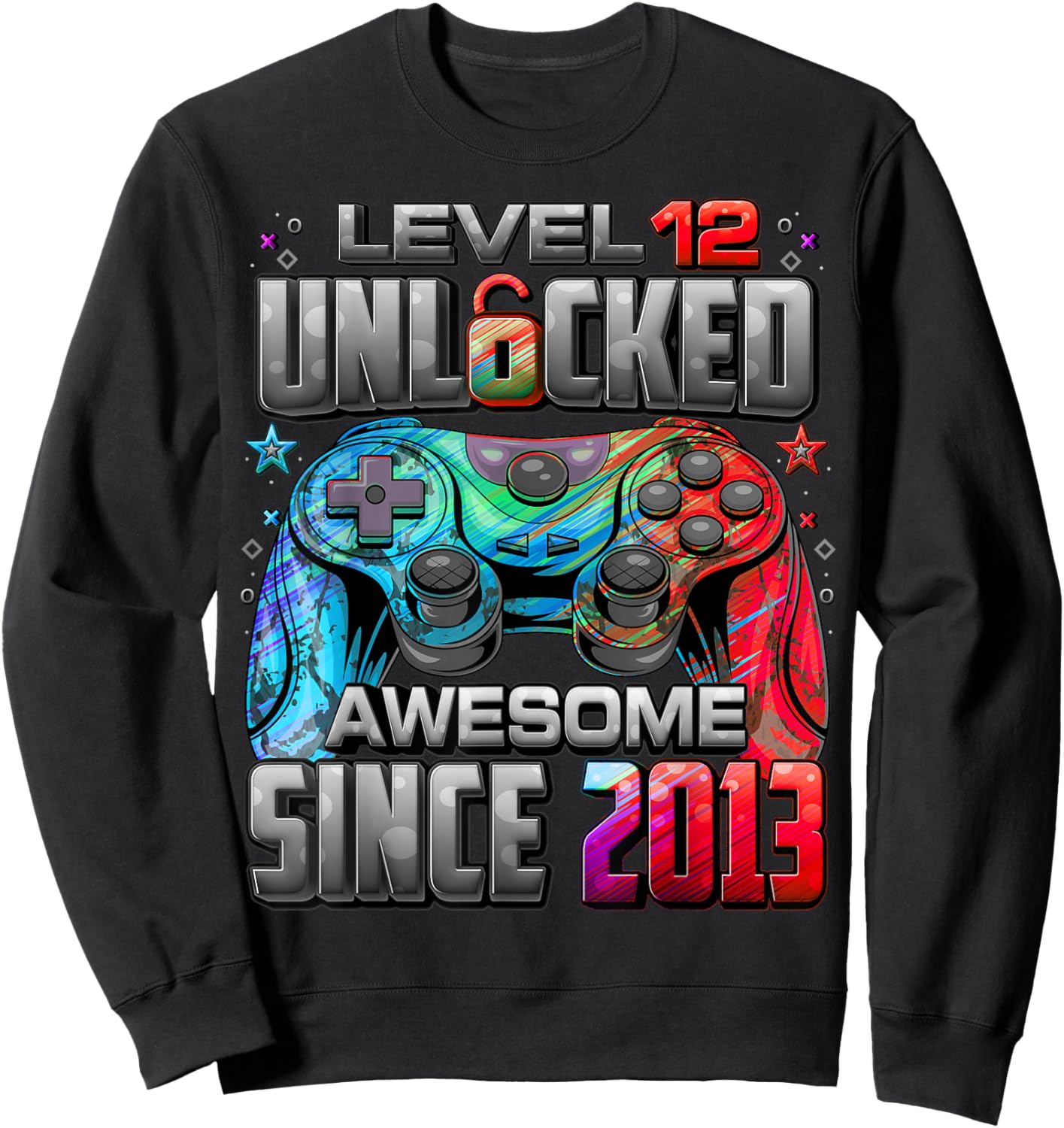 Level 12 Unlocked Awesome Since 2013 12th Birthday Gaming Sweatshirt - Sweatshirt | Black