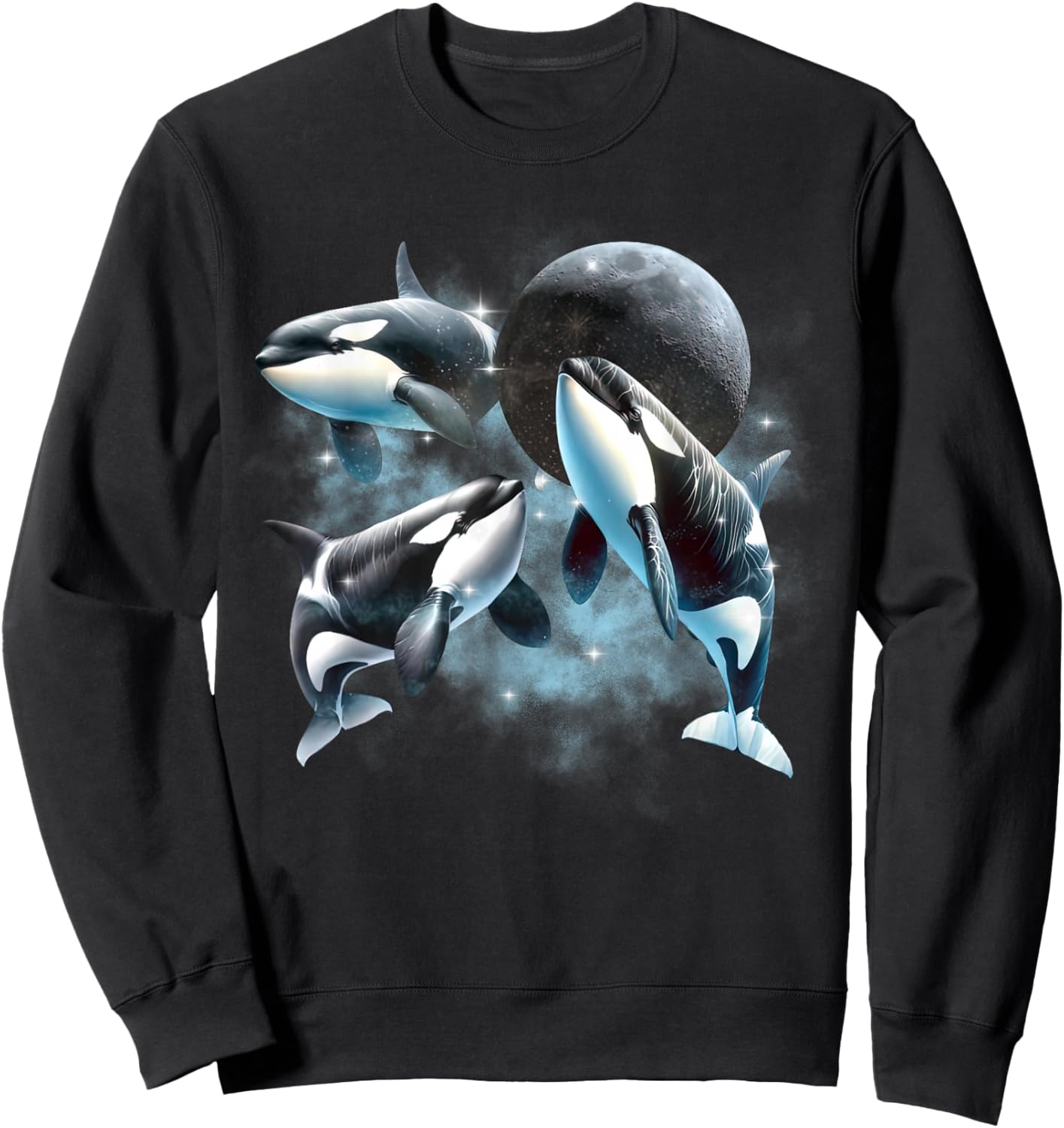 Three Orcas Howling The Moon Vintage 90s Sea Animal Moon Sweatshirt - Sweatshirt | Black