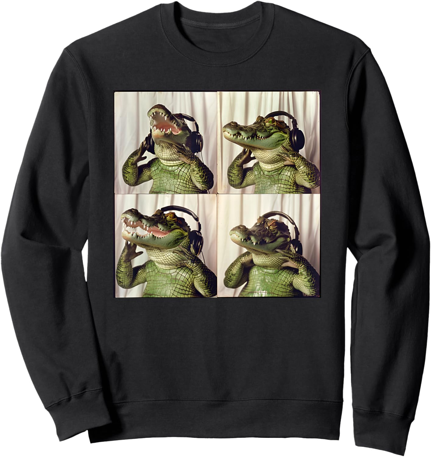 Alligator With Headphones Animal Photobooth Cool Gator Sweatshirt - Sweatshirt | Black
