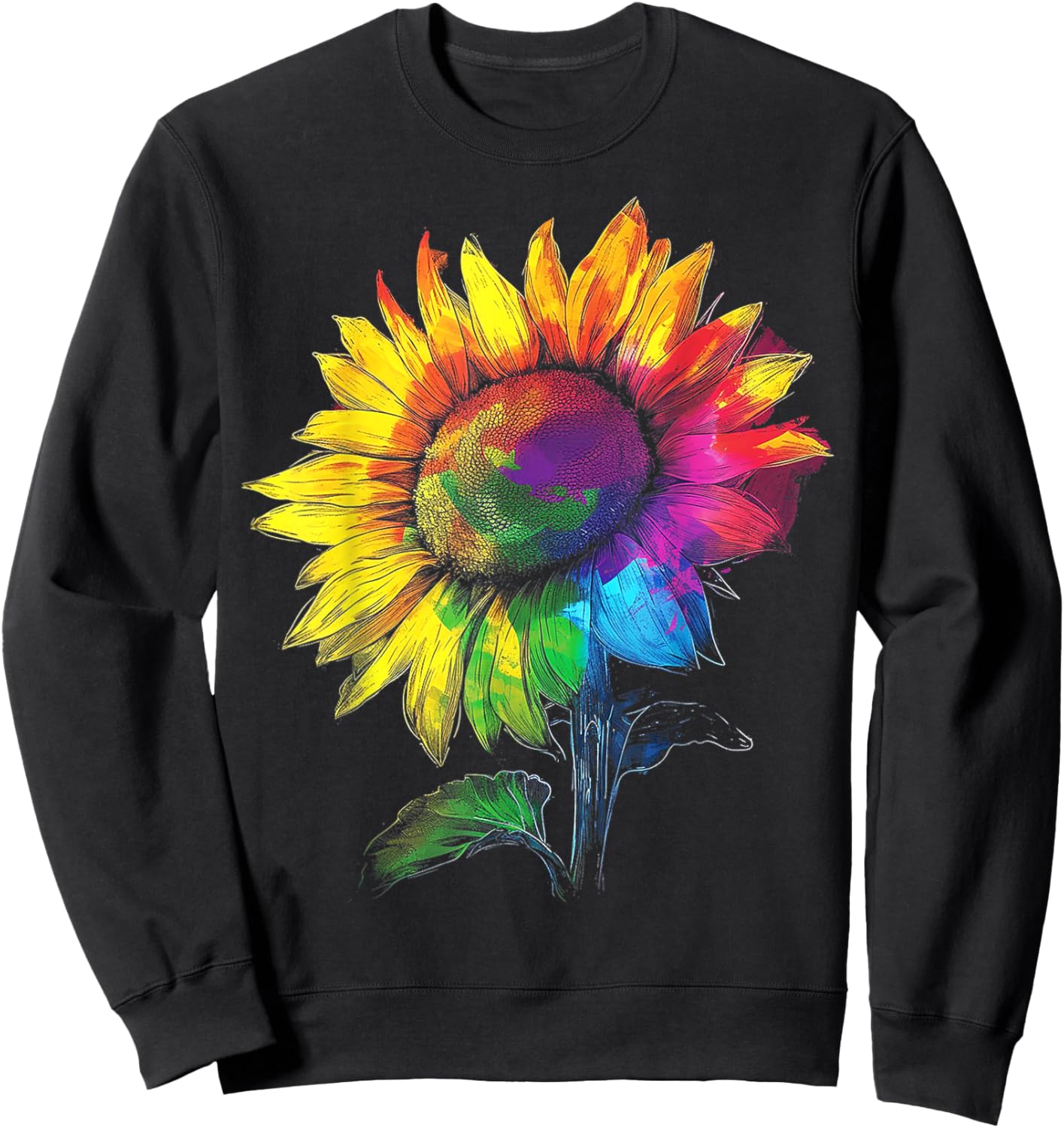 Sunflower Colorful Nature Art Graphic Sunflower Sweatshirt - Sweatshirt | Black