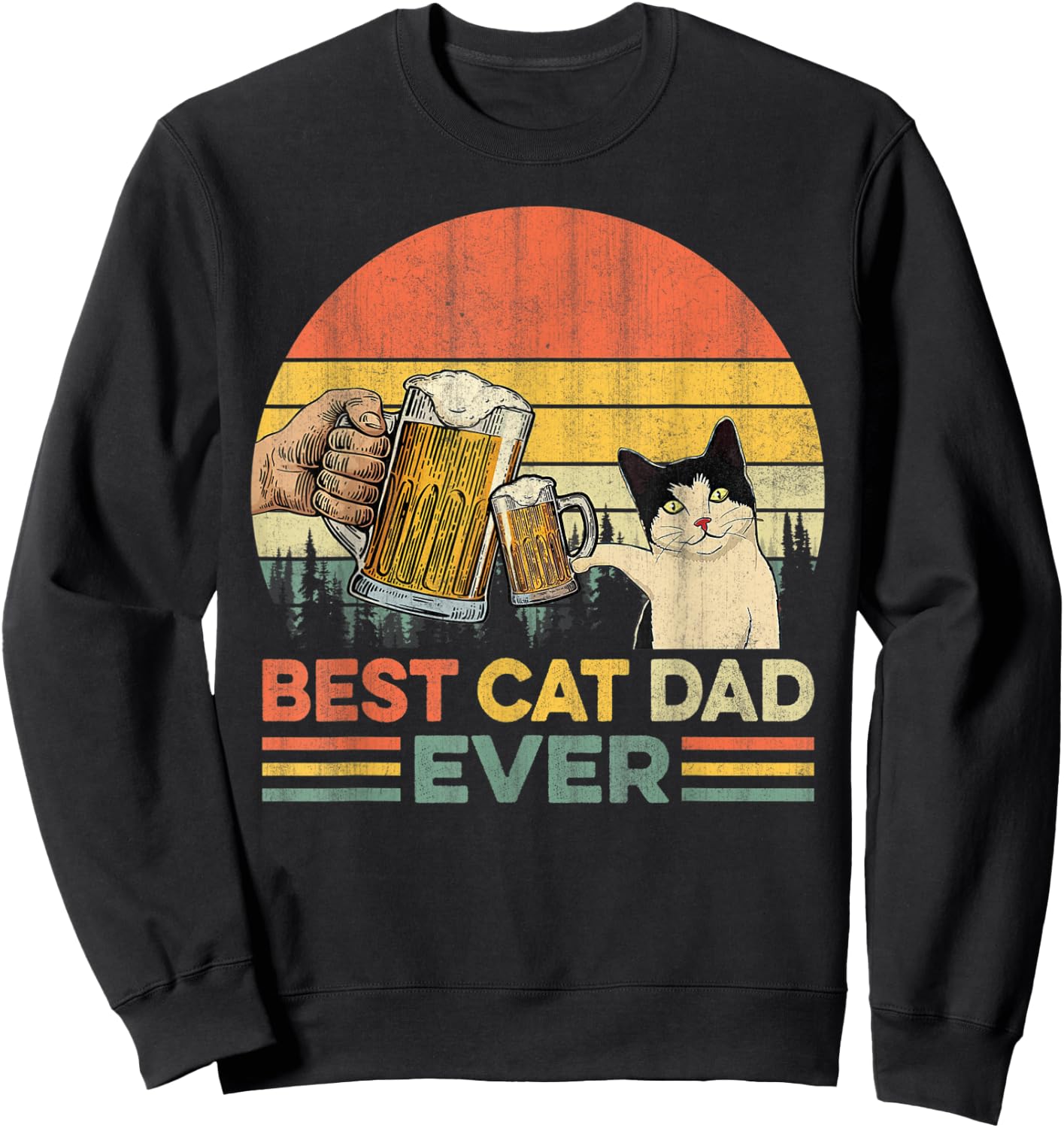 Vintage Best Cat Dad Ever Funny Beer Drinking Men Sweatshirt - Sweatshirt | Black